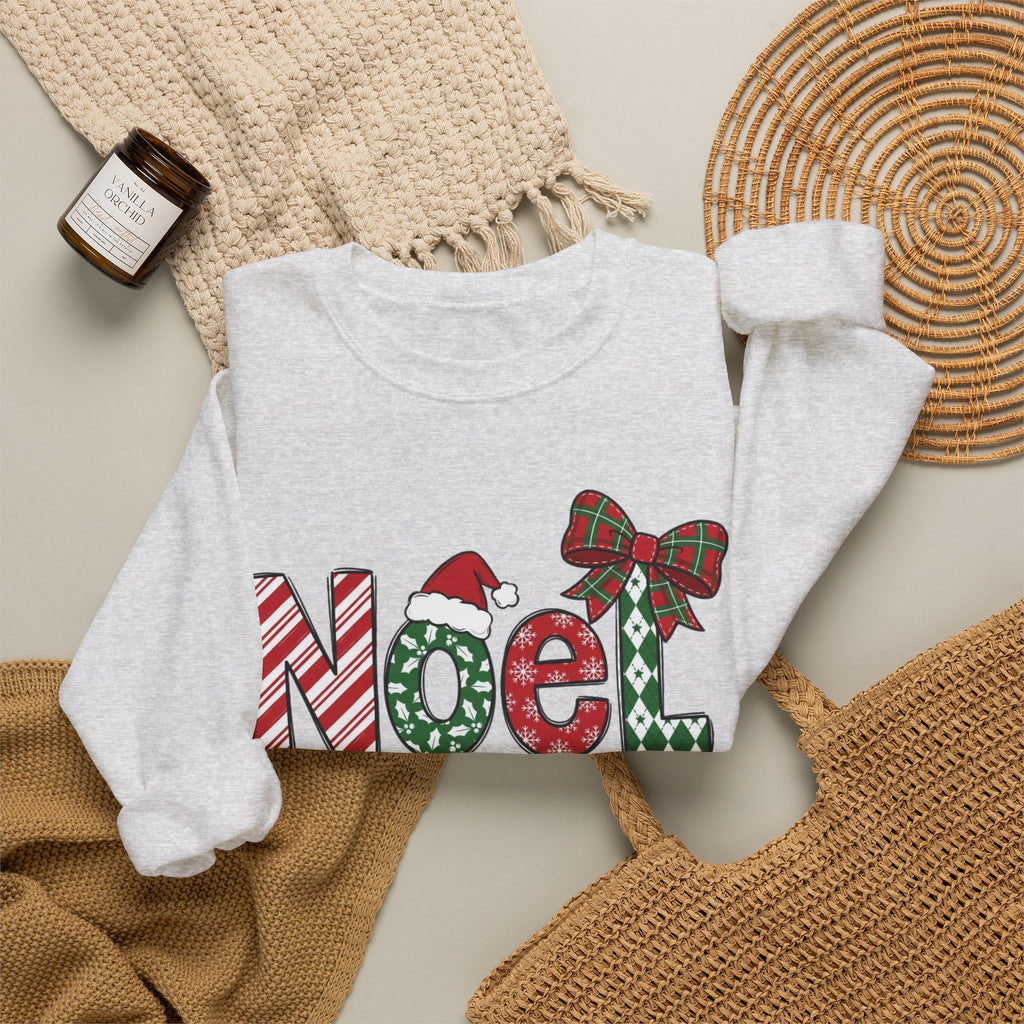 Noel Christmas Sweatshirt, Retro Christmas Sweatshirt, Noel Sweater, Christmas Bow Sweatshirt, Plaid Santa Hat Shirt, Holiday Gift for Her