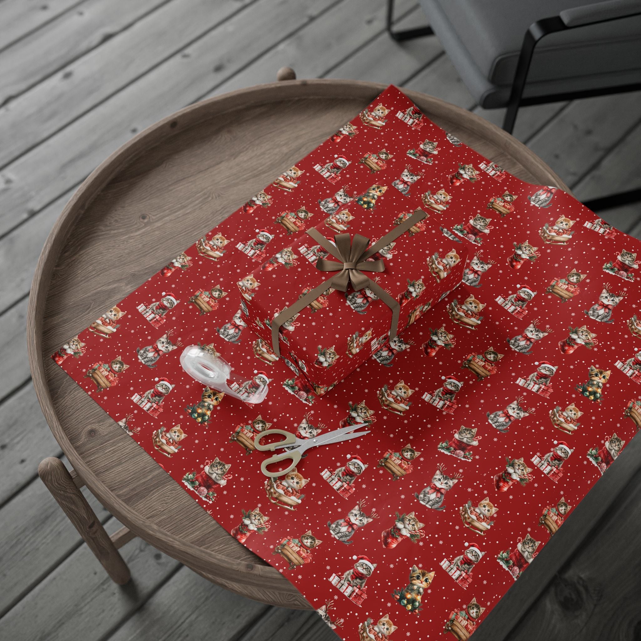 Christmas Cat Wrapping Paper, Red Kitten Gift Wrap, Cute Cat Lover Holiday Wrap, Vintage Christmas Kitty Wrapping Paper