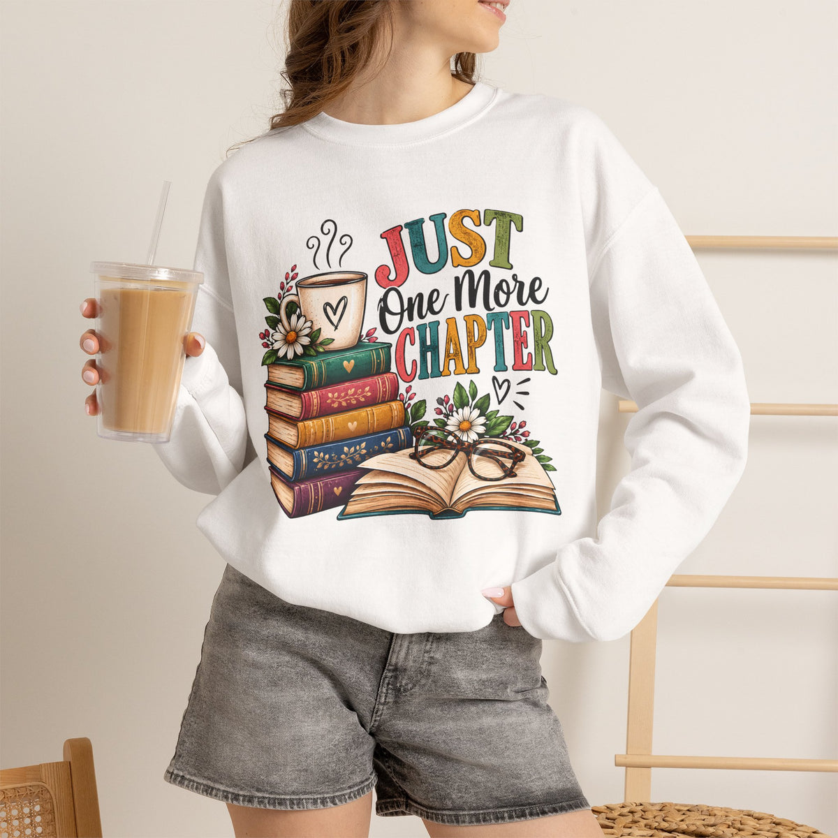 Just One More Chapter Sweatshirt, Book Lover Sweatshirt, Reading Shirt, Bookworm Gift, Coffee and Books Shirt, Librarian Gift, Bookish Tee
