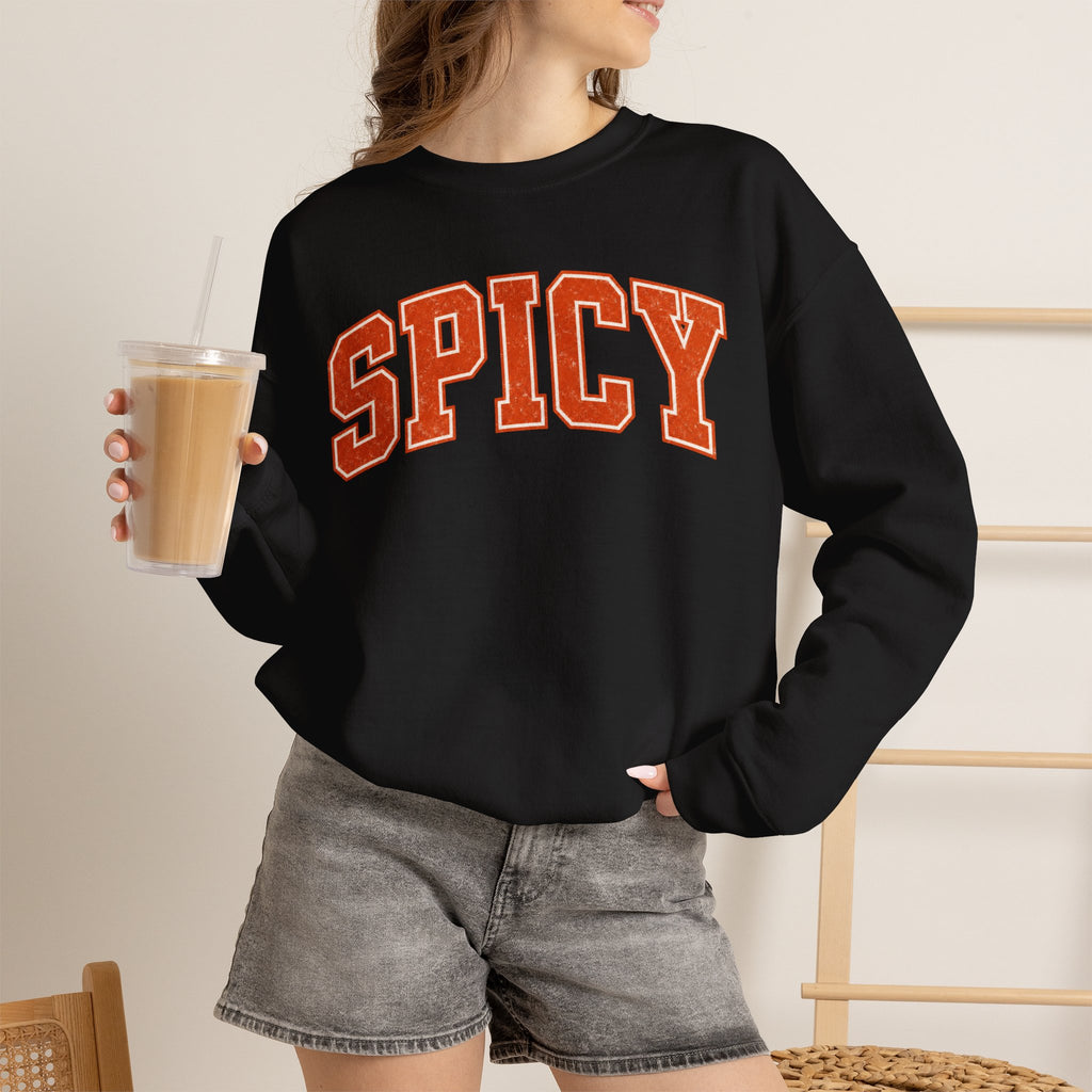 Spicy Varsity Letter Sweatshirt, Funny Collegiate Crewneck, Sarcastic Women's Sweatshirt, Trendy Oversized Fall Pullover, Sassy Gift Idea