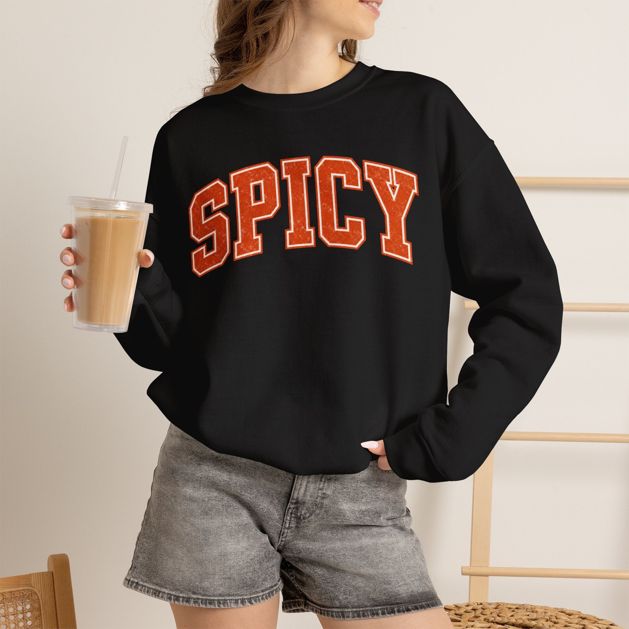 Spicy Varsity Letter Sweatshirt, Funny Collegiate Crewneck, Sarcastic Women's Sweatshirt, Trendy Oversized Fall Pullover, Sassy Gift Idea