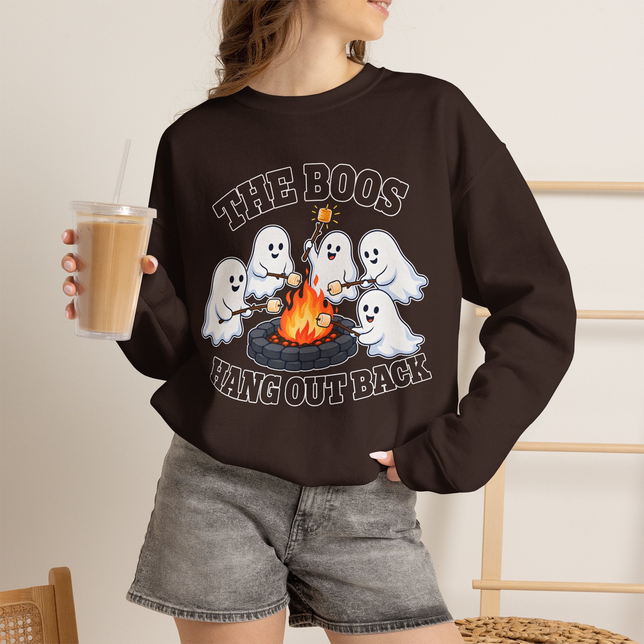 The Boos Hang Out Back Sweatshirt, Funny Halloween Ghost Campfire Shirt, Cute Ghost Bonfire Crewneck, Spooky Fall Sweater, Halloween Gift