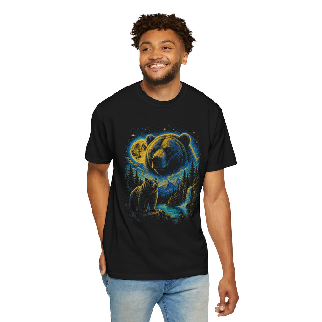 Comfort Colors Celestial Bear T-Shirt, Mystical Forest Bear Shirt, Nature Lover Gift, Wildlife Moon Stars Shirt, Unisex Tee