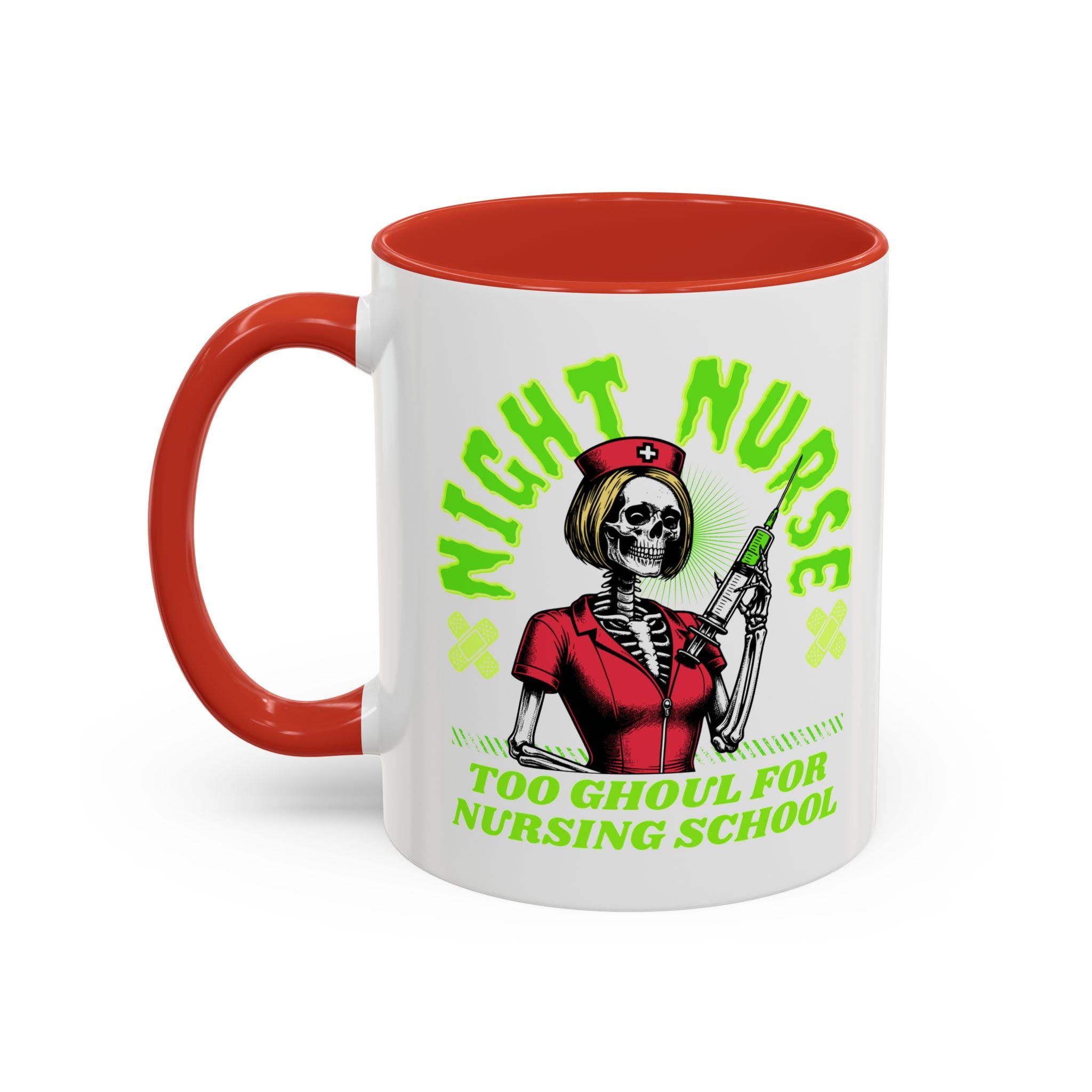 Night Nurse Skull Nurse Mug | Too Ghoul For Nursing School Accent Coffee Mug, Funny Medical Mug, Nurse Graphic Spooky Horror Mug, Gift Mug
