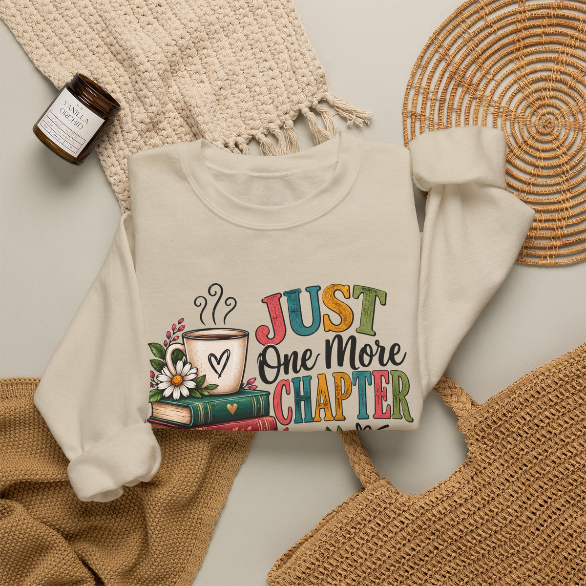 Just One More Chapter Sweatshirt, Book Lover Sweatshirt, Reading Shirt, Bookworm Gift, Coffee and Books Shirt, Librarian Gift, Bookish Tee