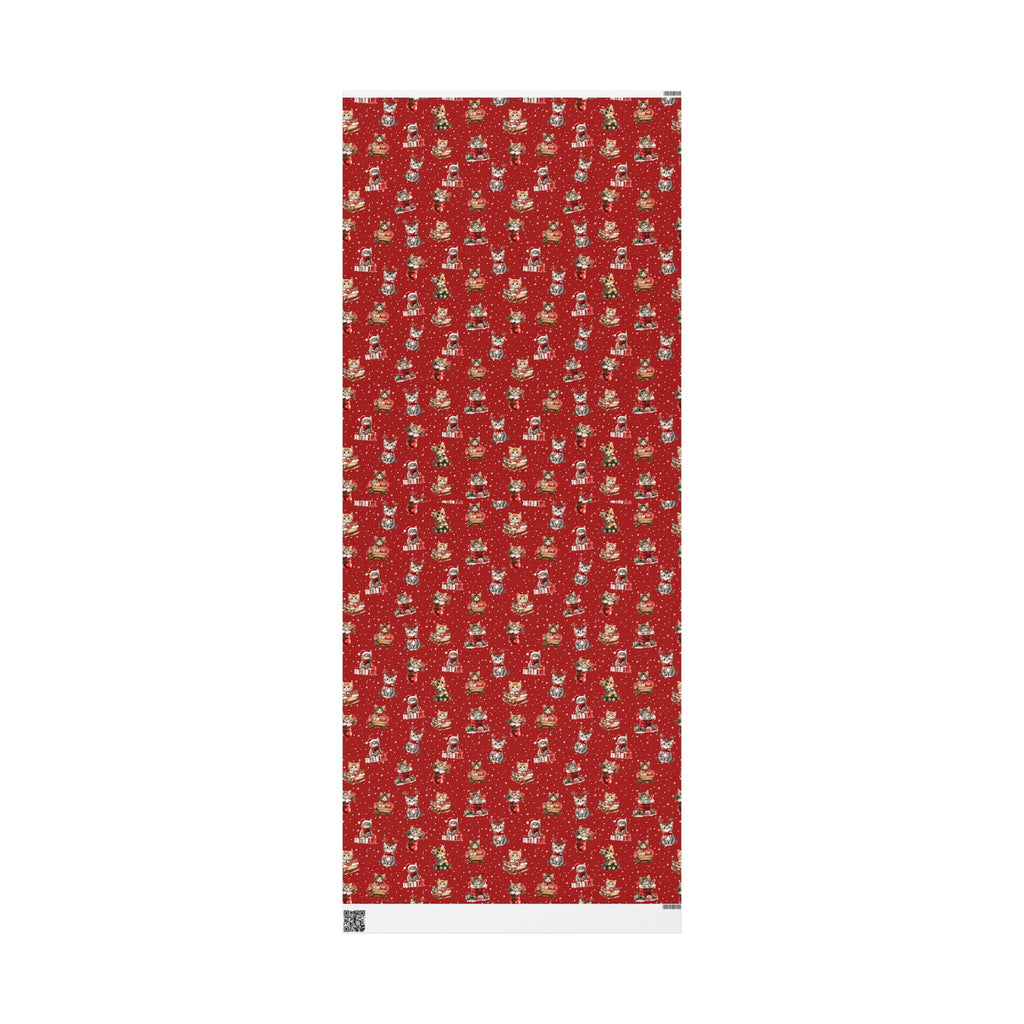 Christmas Cat Wrapping Paper, Red Kitten Gift Wrap, Cute Cat Lover Holiday Wrap, Vintage Christmas Kitty Wrapping Paper