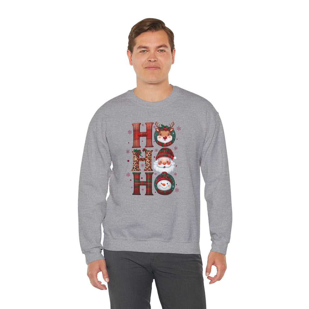 HOHOHO Christmas Characters Sweatshirt | Santa Reindeer Snowman Holiday Crewneck