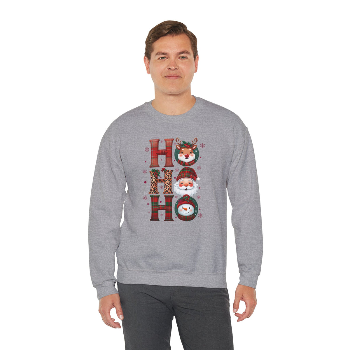 HOHOHO Christmas Characters Sweatshirt | Santa Reindeer Snowman Holiday Crewneck