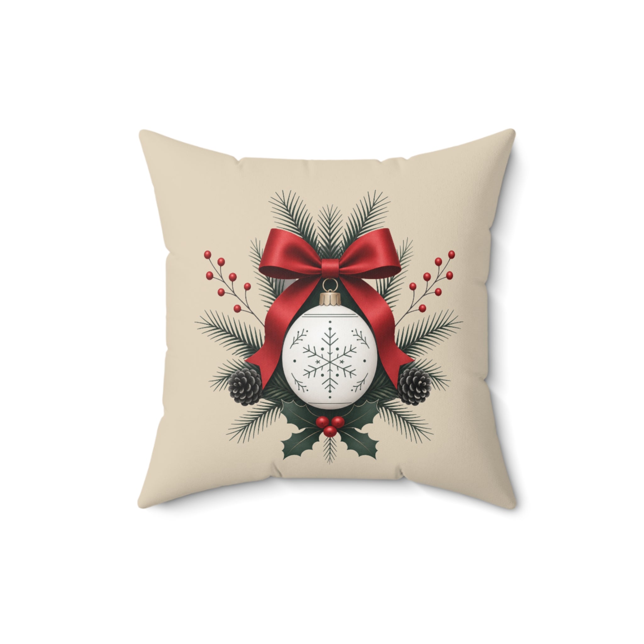 Christmas Ornament Wreath Pillow | Square Throw Pillow, Holiday Decor