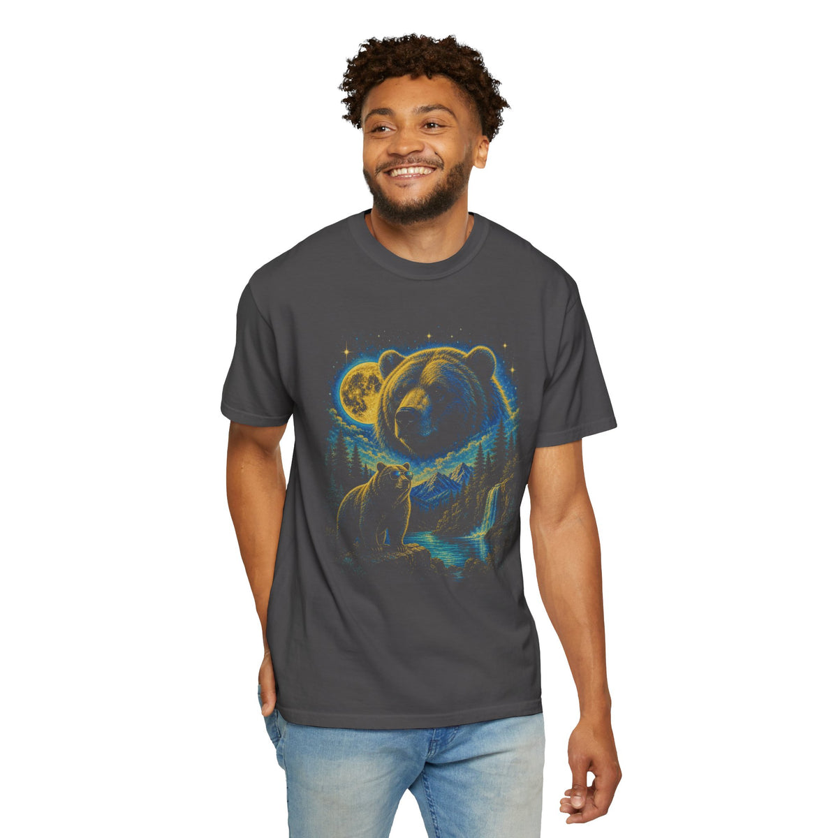 Comfort Colors Celestial Bear T-Shirt, Mystical Forest Bear Shirt, Nature Lover Gift, Wildlife Moon Stars Shirt, Unisex Tee