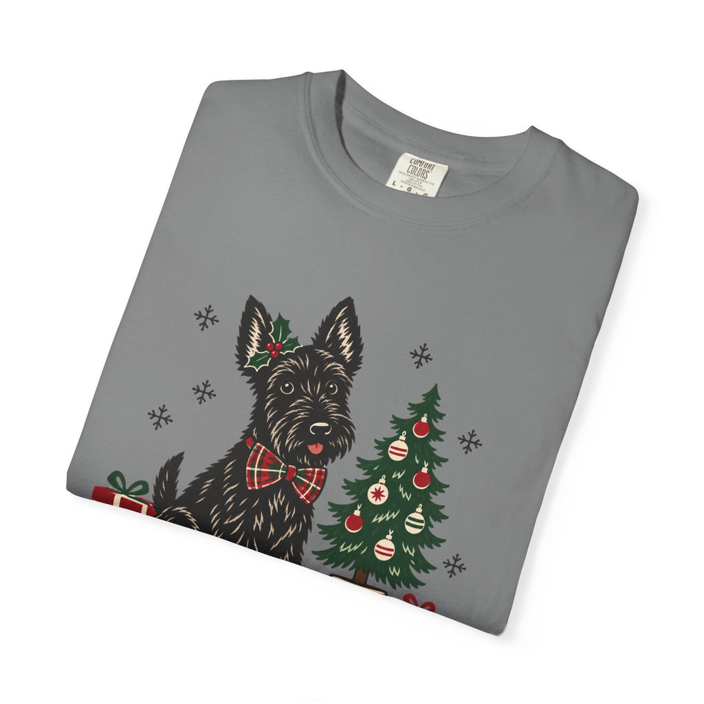 Scottie Dog Christmas Shirt, Scottish Terrier Holiday Tee, Dog Lover Gift, Cute Christmas Tree Present Graphic Tee, Womens Xmas Top