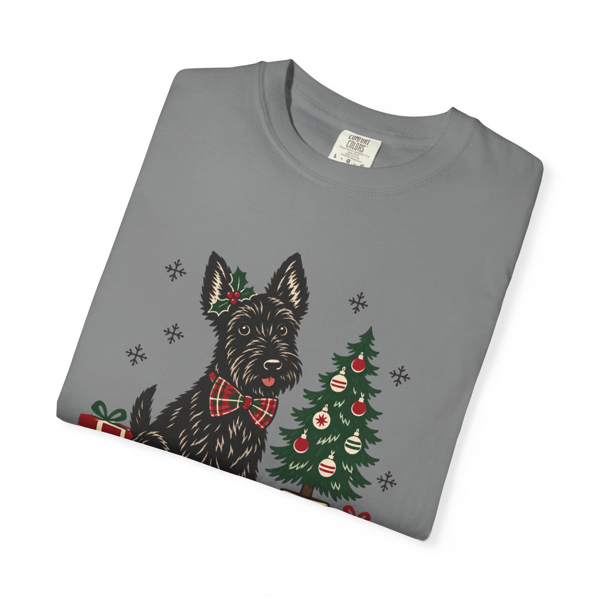 Scottie Dog Christmas Shirt, Scottish Terrier Holiday Tee, Dog Lover Gift, Cute Christmas Tree Present Graphic Tee, Womens Xmas Top