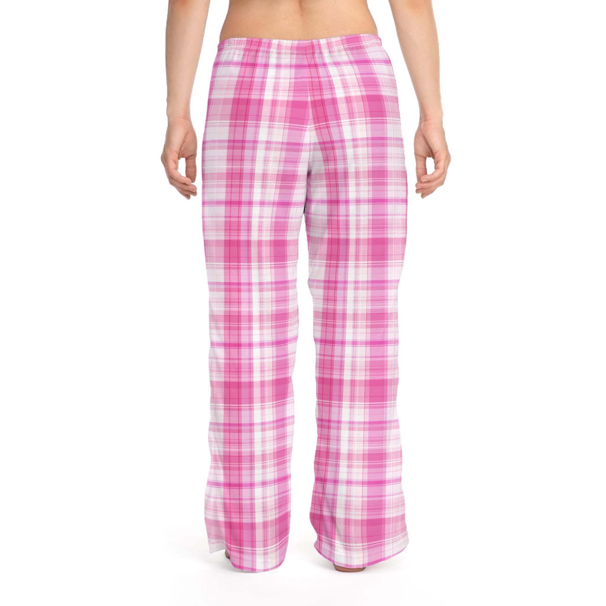 Pink Plaid Pajama Pants, Soft Polyester Lounge Wear