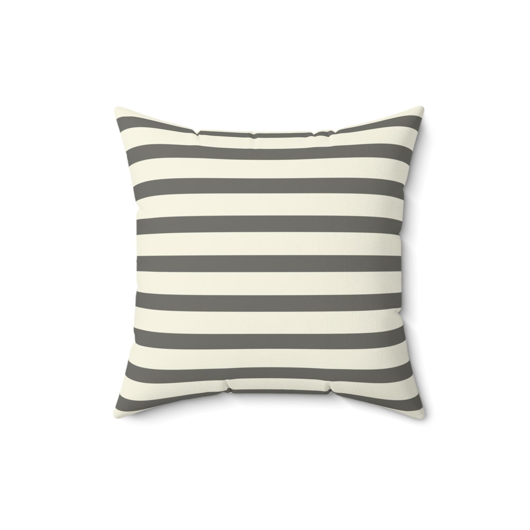 Gray Cream Horizontal Stripe Square Pillow, Modern Farmhouse Accent Cushion