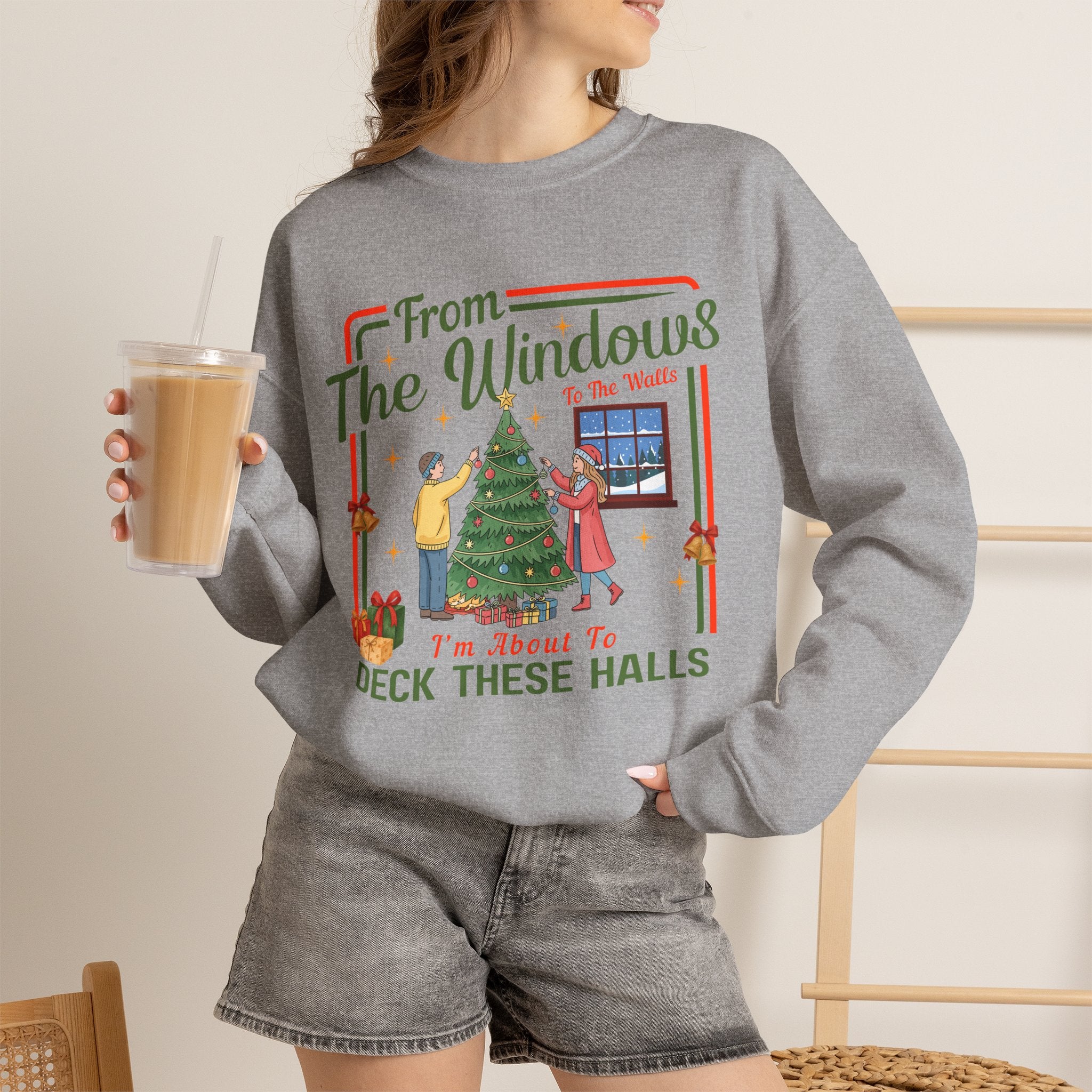 From The Windows To The Walls Christmas Sweatshirt, Deck These Halls Retro Xmas Tree Shirt, Funny Holiday Sweater, Christmas Gift for Her