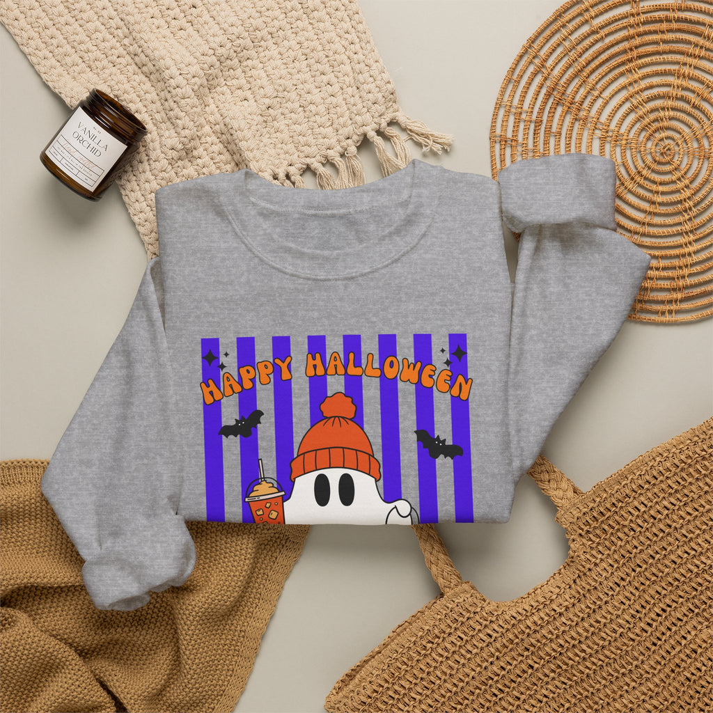 Boo Ghost Halloween Sweatshirt, Cute Ghost Pumpkin Striped Crewneck, Witch Hat Ghost Shirt, Fall Halloween Sweater, Halloween Gift