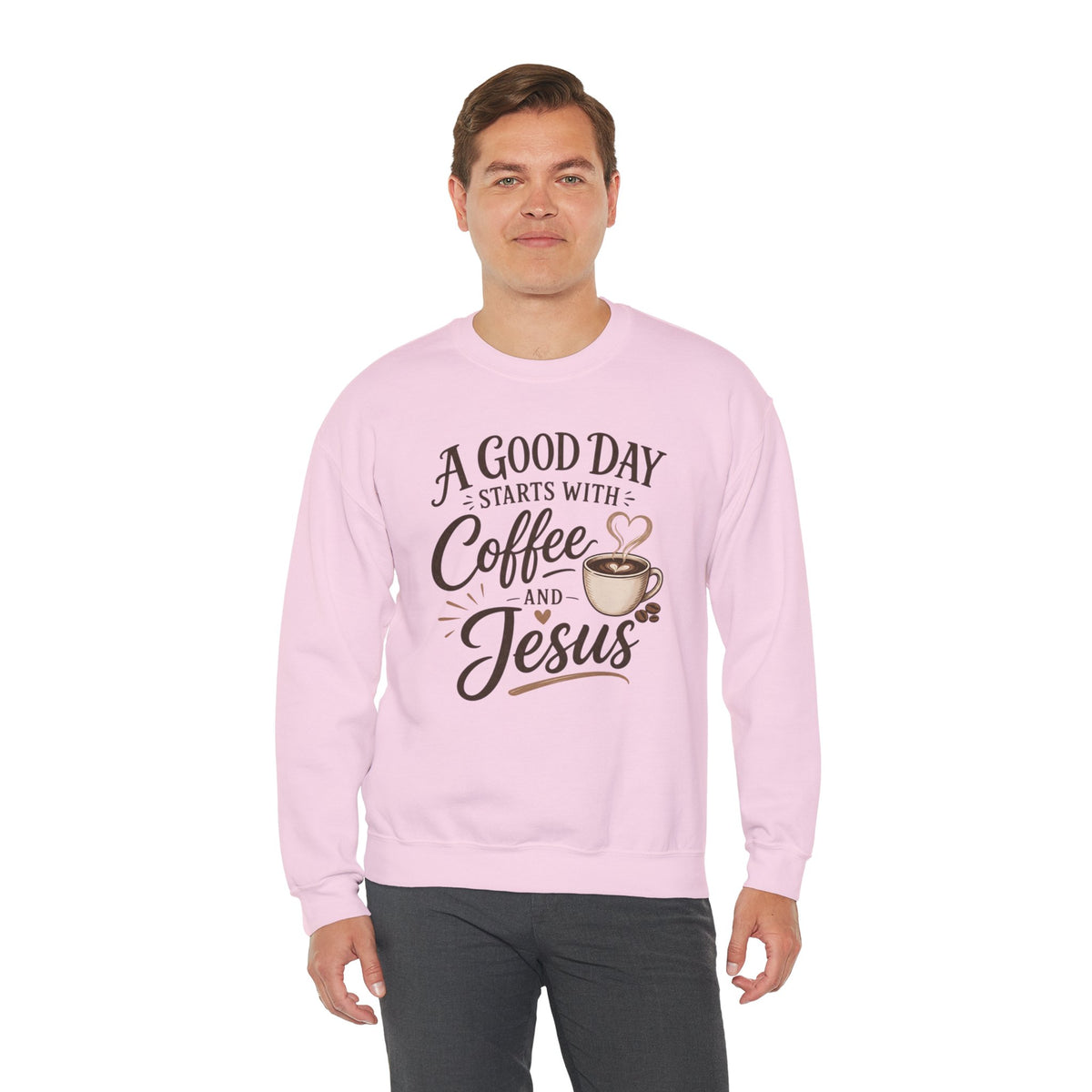 A Good Day Starts with Coffee and Jesus Shirt, Christian Coffee Sweatshirt, Faith Based Top, Religious Coffee Lover Gift, Women's Christian