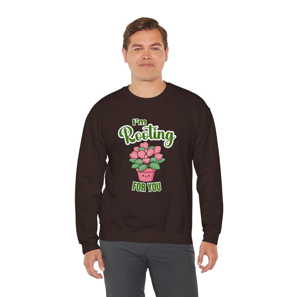 I'm Rooting For You Sweatshirt, Cute Plant Pun Crewneck, Encouragement Gift, Pink Heart Flower Shirt, Plant Lover Gift, Sand Sweatshirt