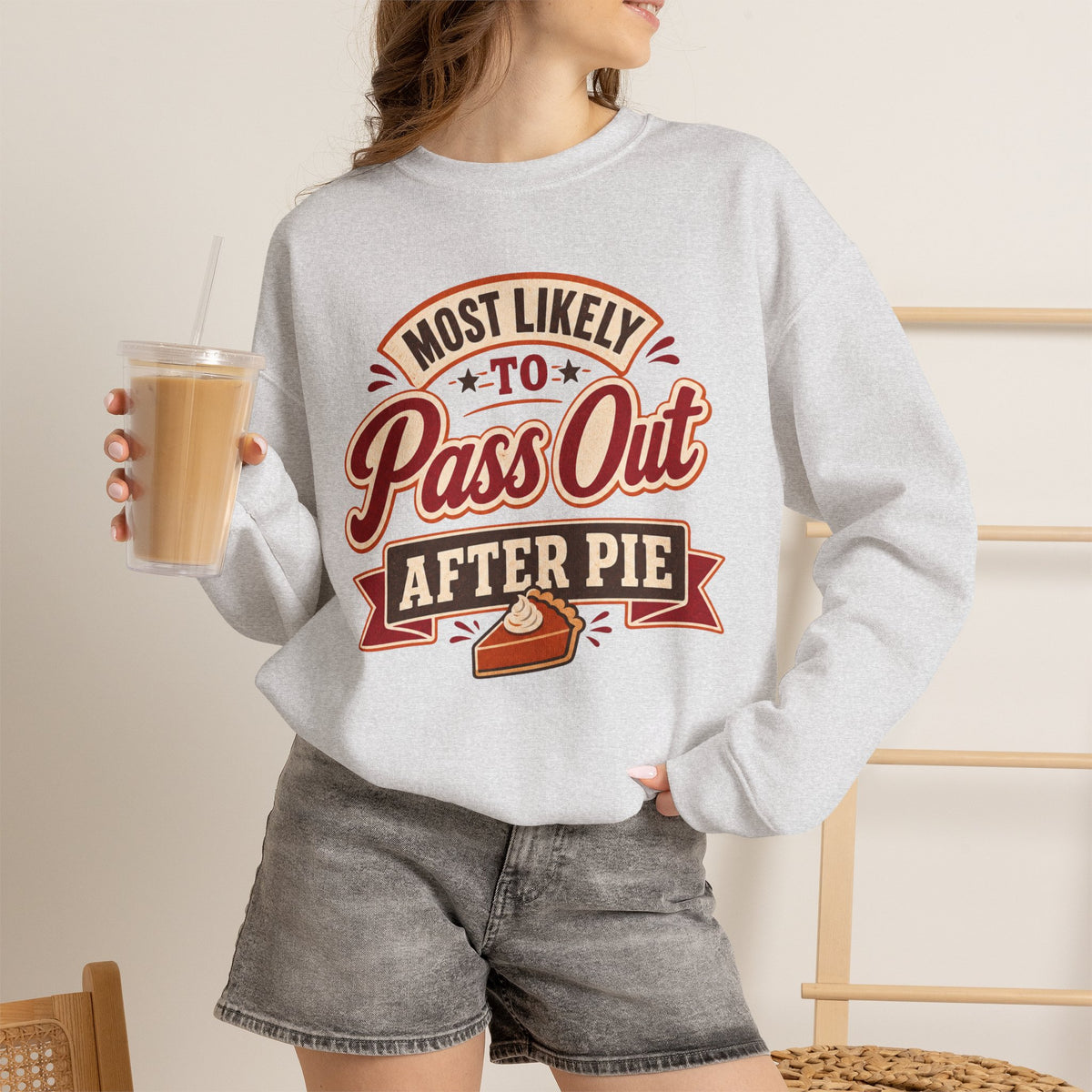 Most Likely To Pass Out After Pie Sweatshirt, Funny Thanksgiving Shirt, Family Matching Turkey Day Sweater, Thankful Pumpkin Pie Sweatshirt