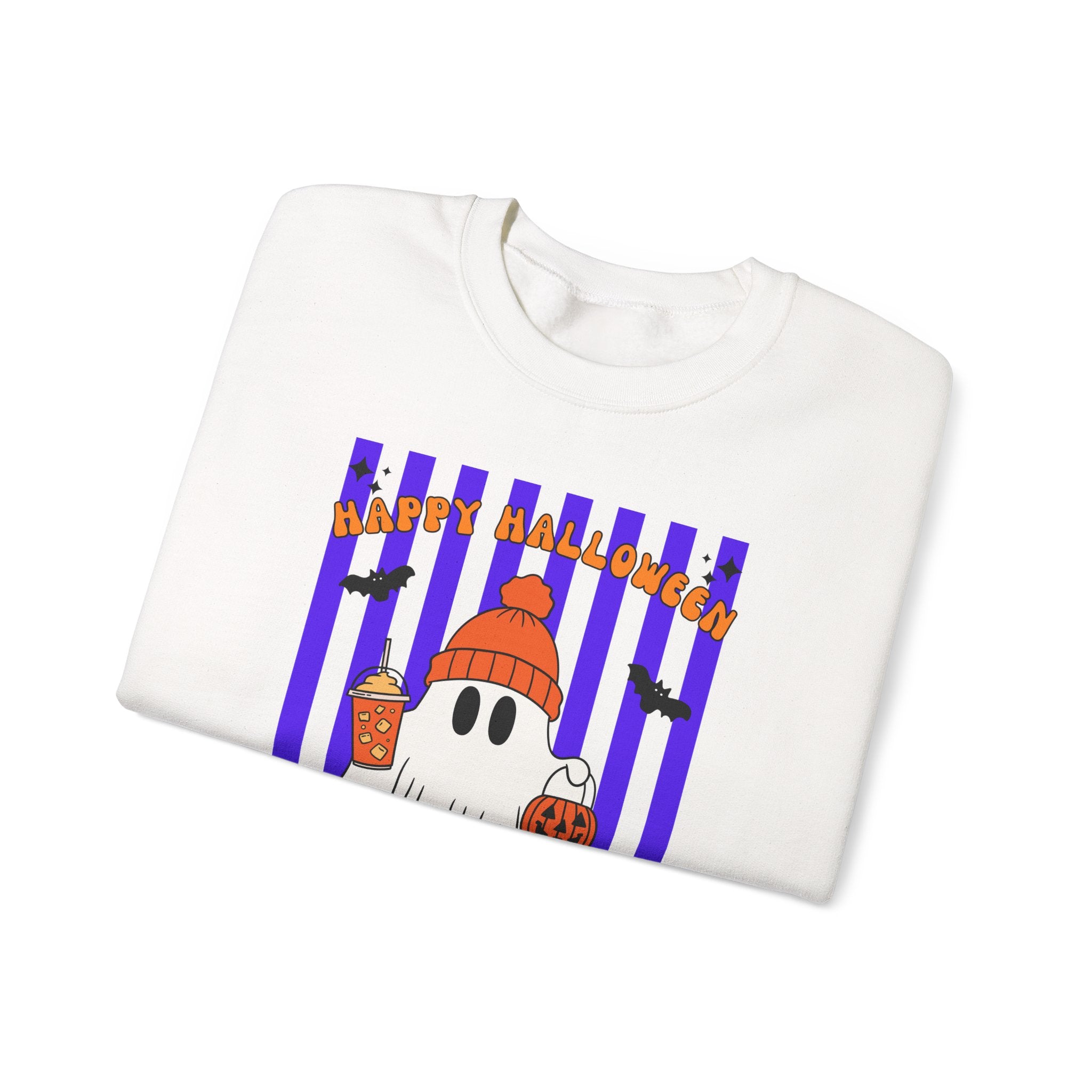 Boo Ghost Halloween Sweatshirt, Cute Ghost Pumpkin Striped Crewneck, Witch Hat Ghost Shirt, Fall Halloween Sweater, Halloween Gift