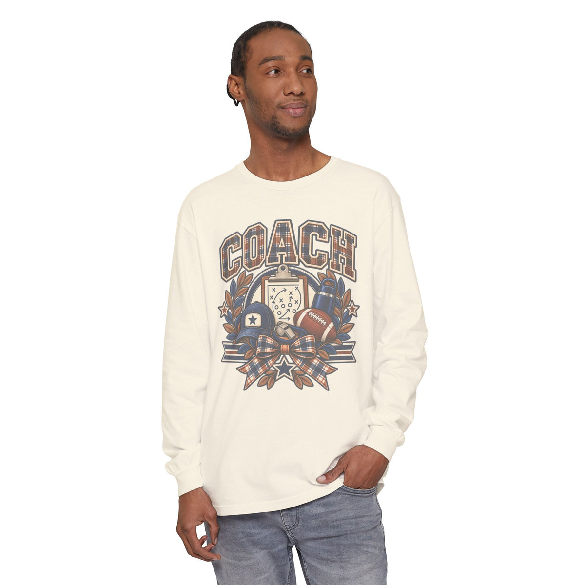 Coach Playbook Football Helmet Long Sleeve Shirt | Vintage Sports Graphic