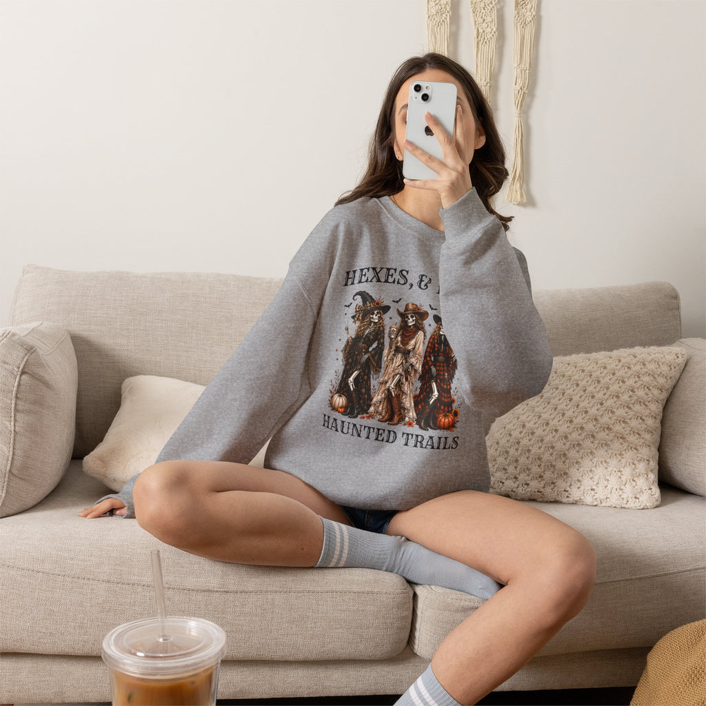 Hexes & Hats Haunted Trails Sweatshirt, Western Halloween Crewneck, Cowgirl Witch Sweater, Spooky Cowgirl Fall Shirt, Rodeo Halloween Gift