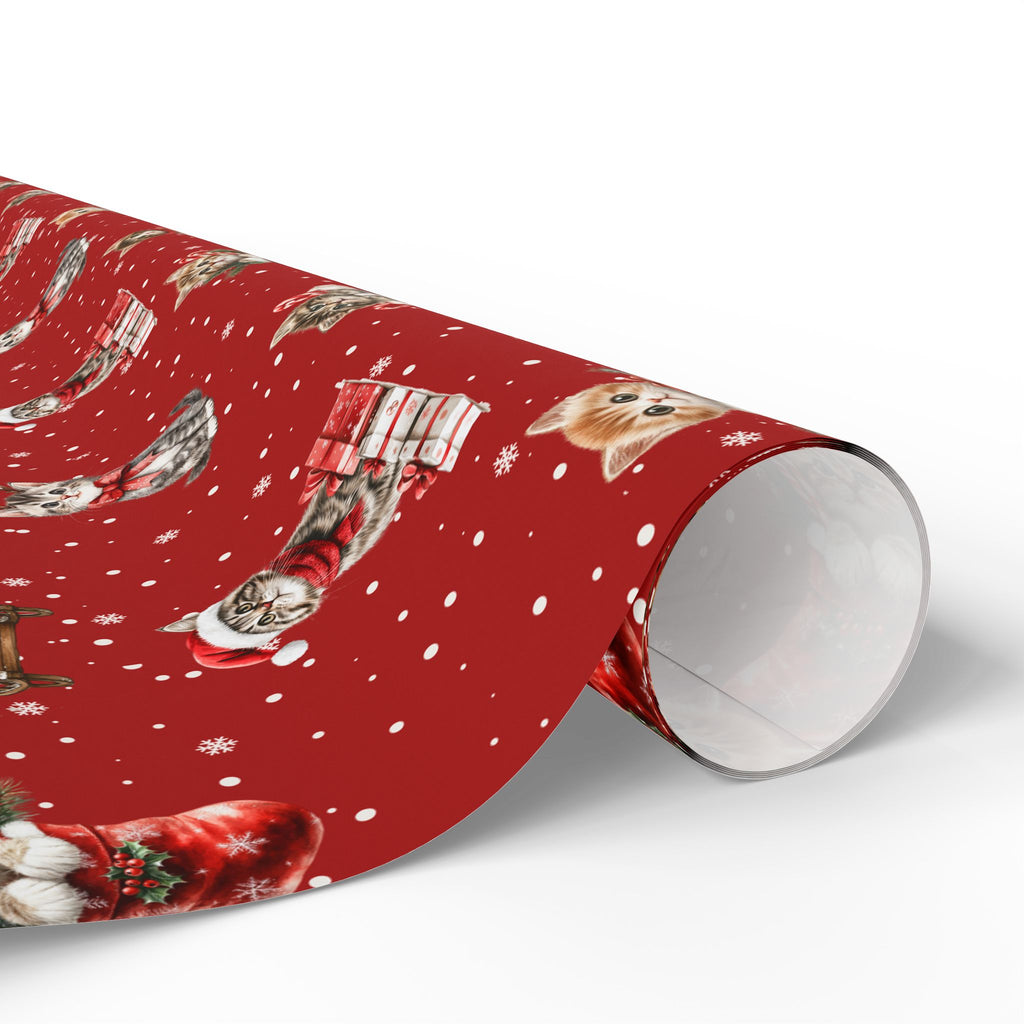 Christmas Cat Wrapping Paper, Red Kitten Gift Wrap, Cute Cat Lover Holiday Wrap, Vintage Christmas Kitty Wrapping Paper