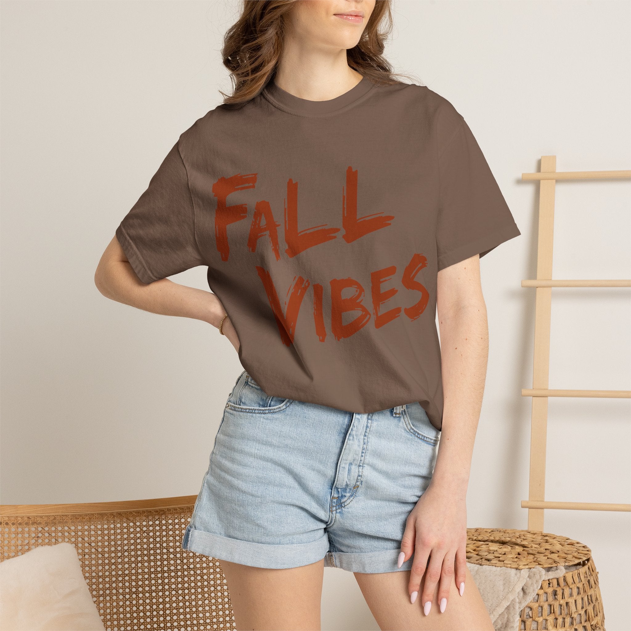 Fall Vibes T-Shirt Women Autumn Tee Brush Stroke Letters Pumpkin Season Fall Graphic Shirt Oversized Fall Top Gift Her, Casual Fall T-Shirt