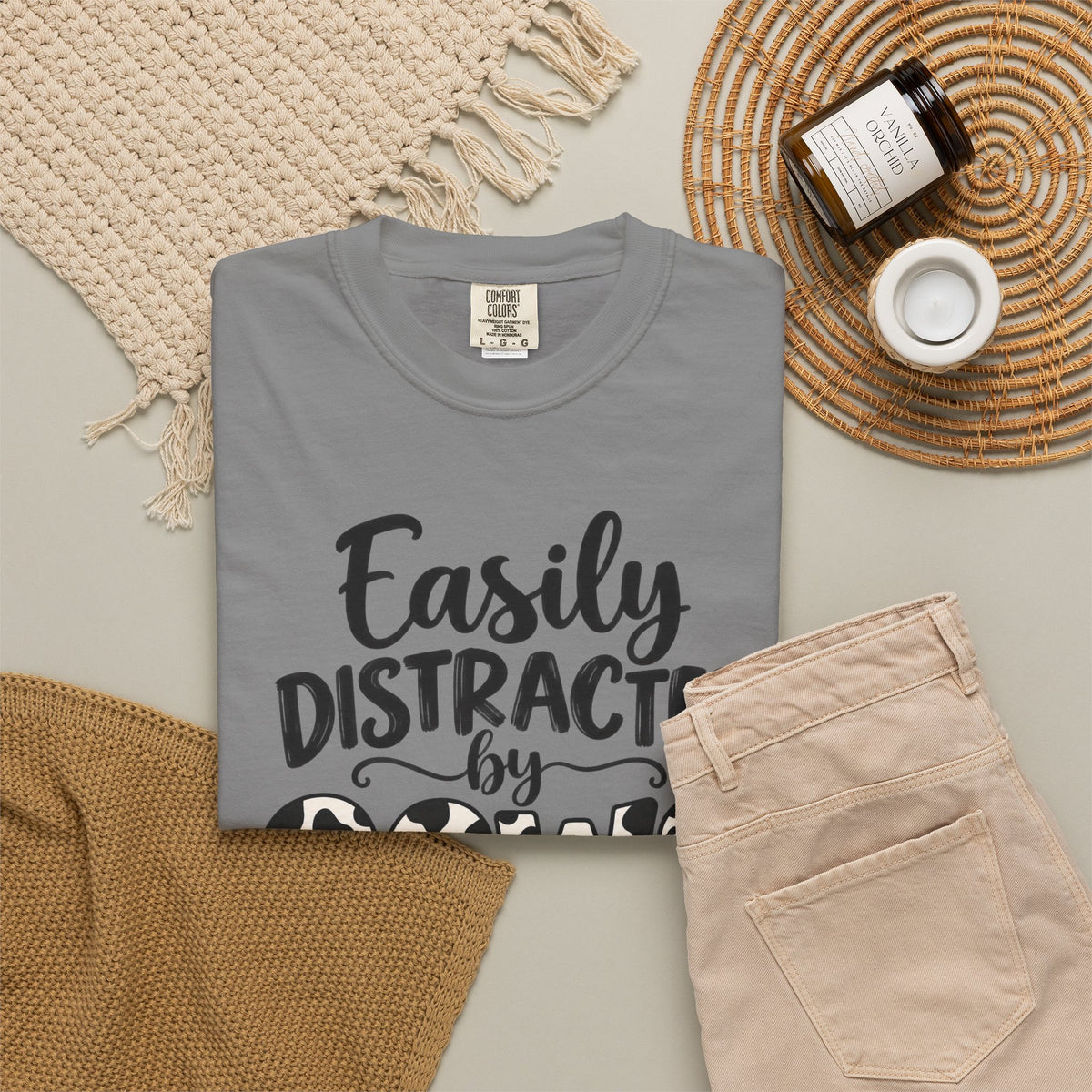 Comfort Color Easily Distracted By Cows T-Shirt, Cow Print Crewneck, Funny Farm Shirt, Cow Lover Gift, Farm Life Top, Country Girl