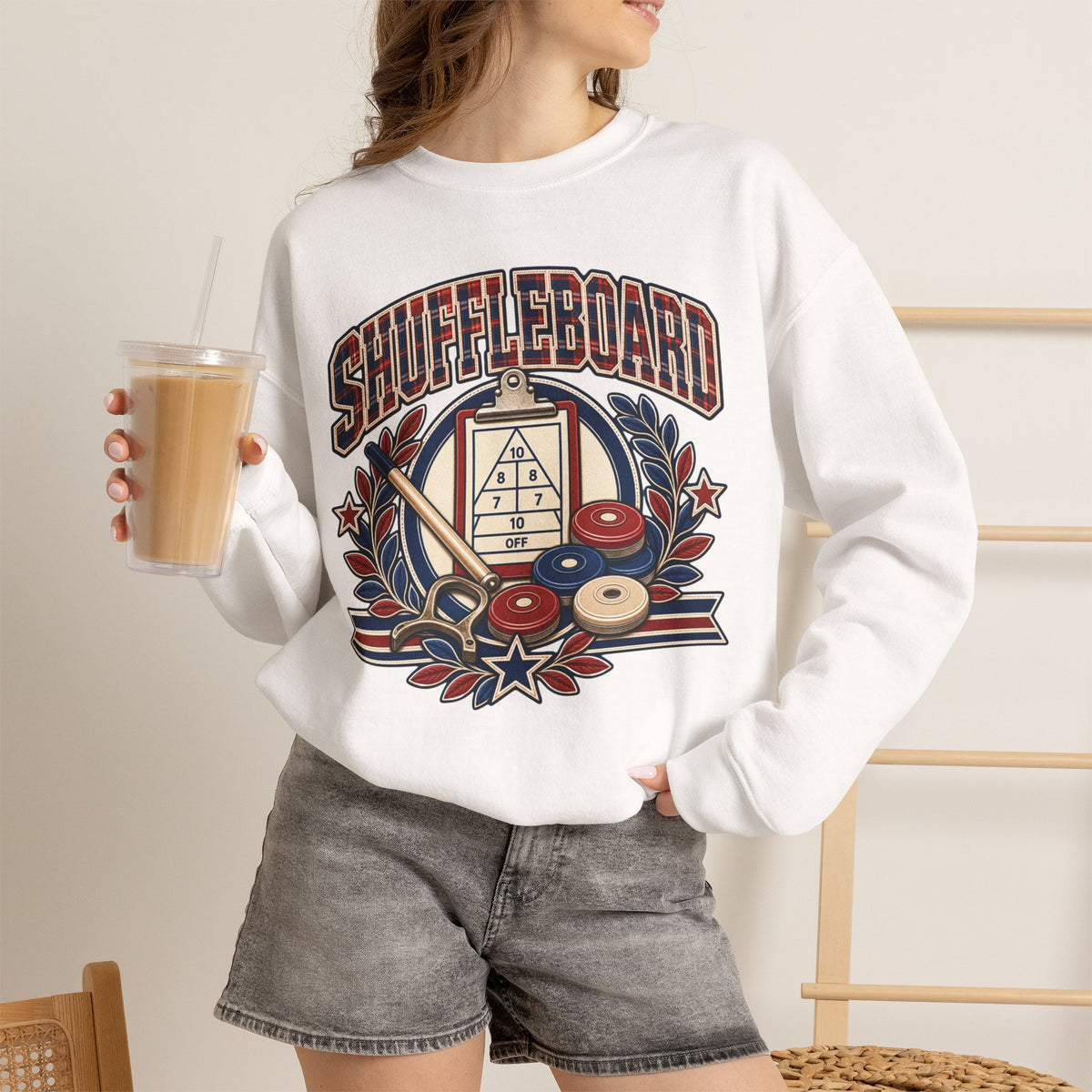 Vintage Shuffleboard Sweatshirt, Retro Americana Crewneck, Shuffleboard Player Gift, Beach Game Pullover, Patriotic Sports Shirt Unisex