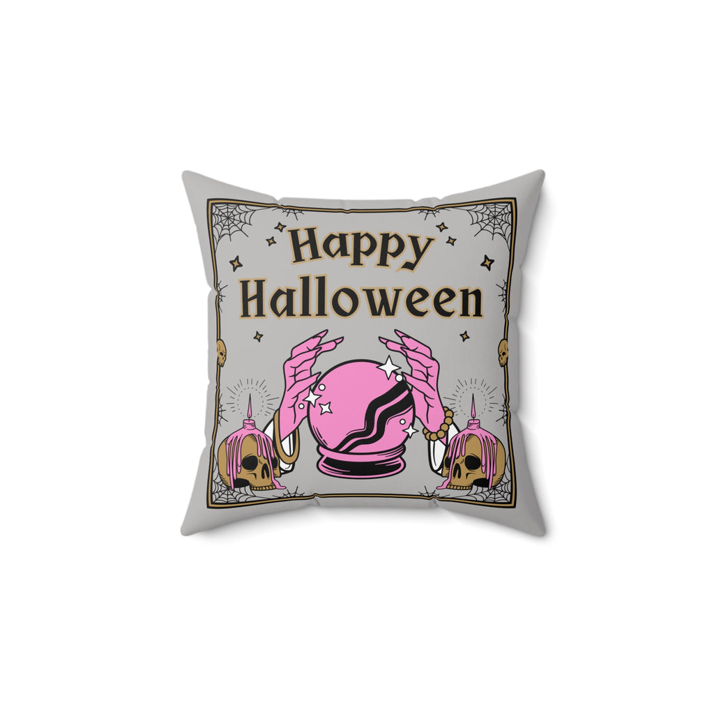Happy Halloween Pillow Cover, Crystal Ball Fortune Teller Pillow, Skull Witch Hands Decor, Gothic Halloween Throw Pillow Gift