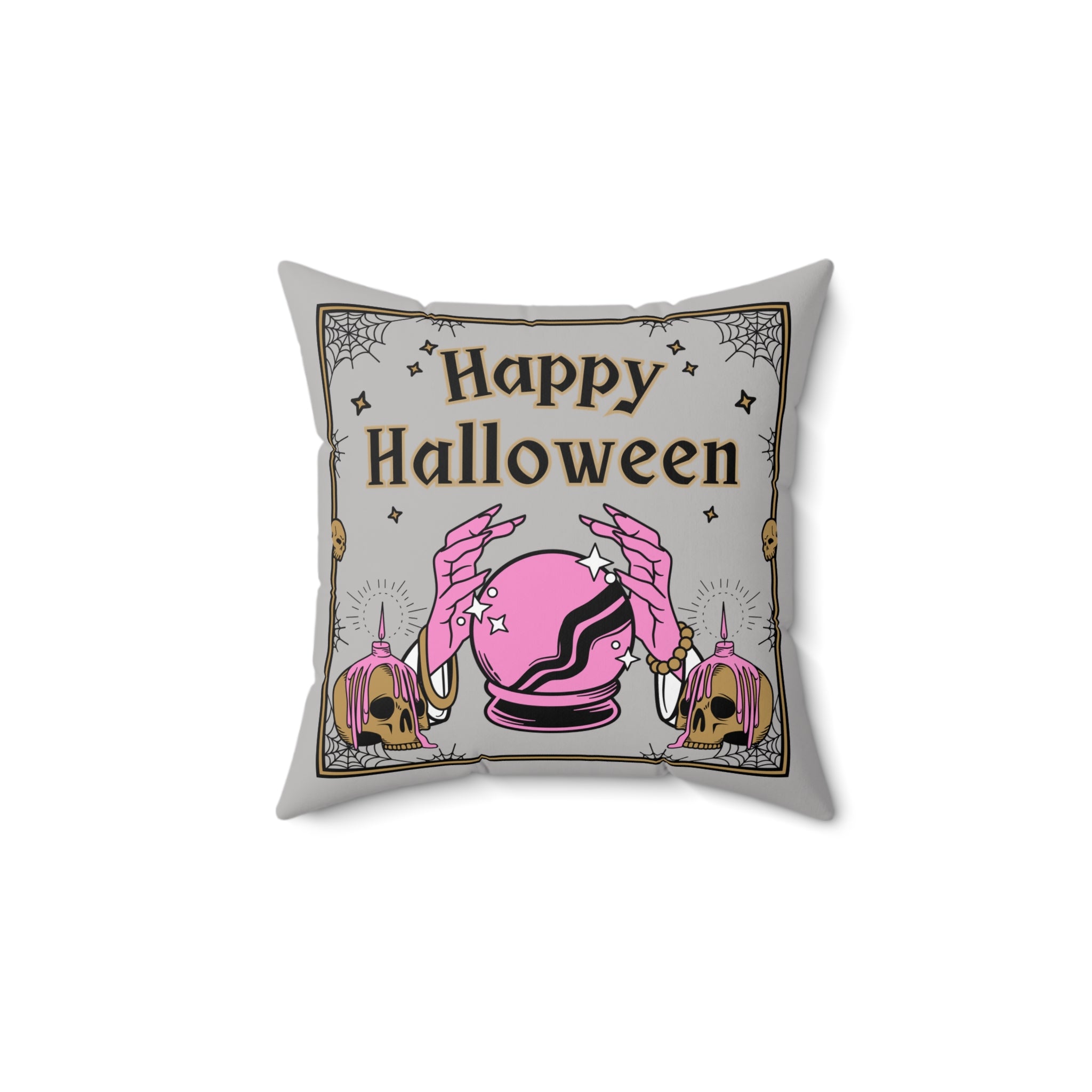 Happy Halloween Pillow Cover, Crystal Ball Fortune Teller Pillow, Skull Witch Hands Decor, Gothic Halloween Throw Pillow Gift