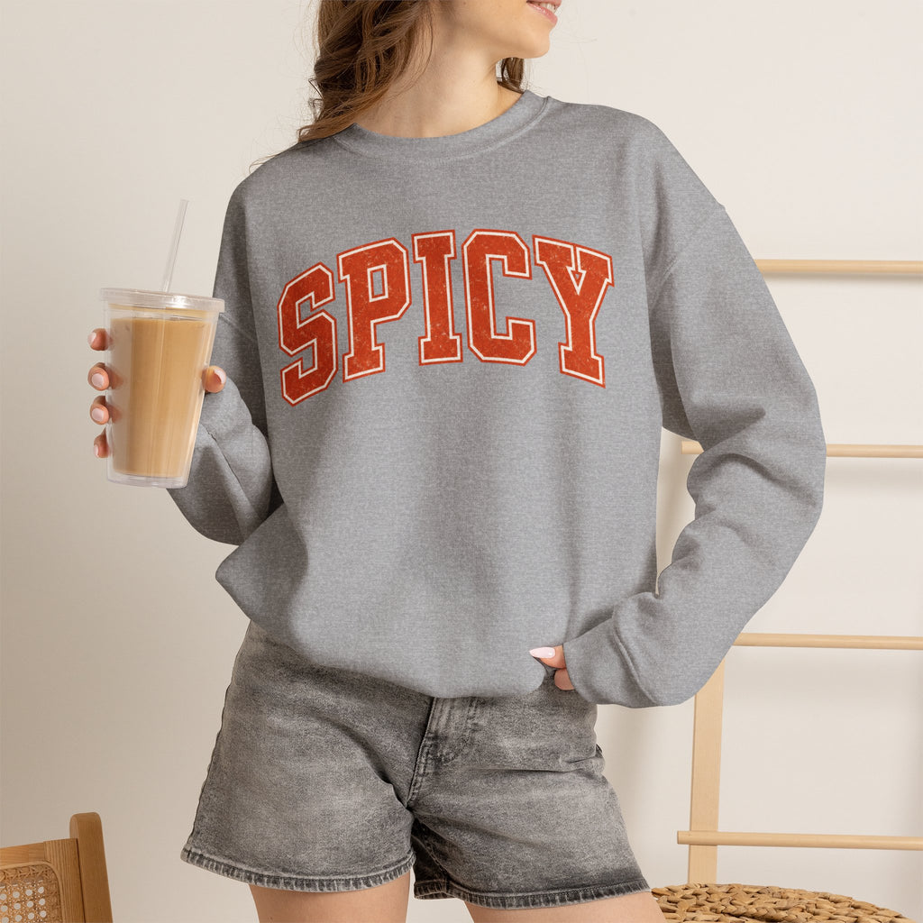 Spicy Varsity Letter Sweatshirt, Funny Collegiate Crewneck, Sarcastic Women's Sweatshirt, Trendy Oversized Fall Pullover, Sassy Gift Idea