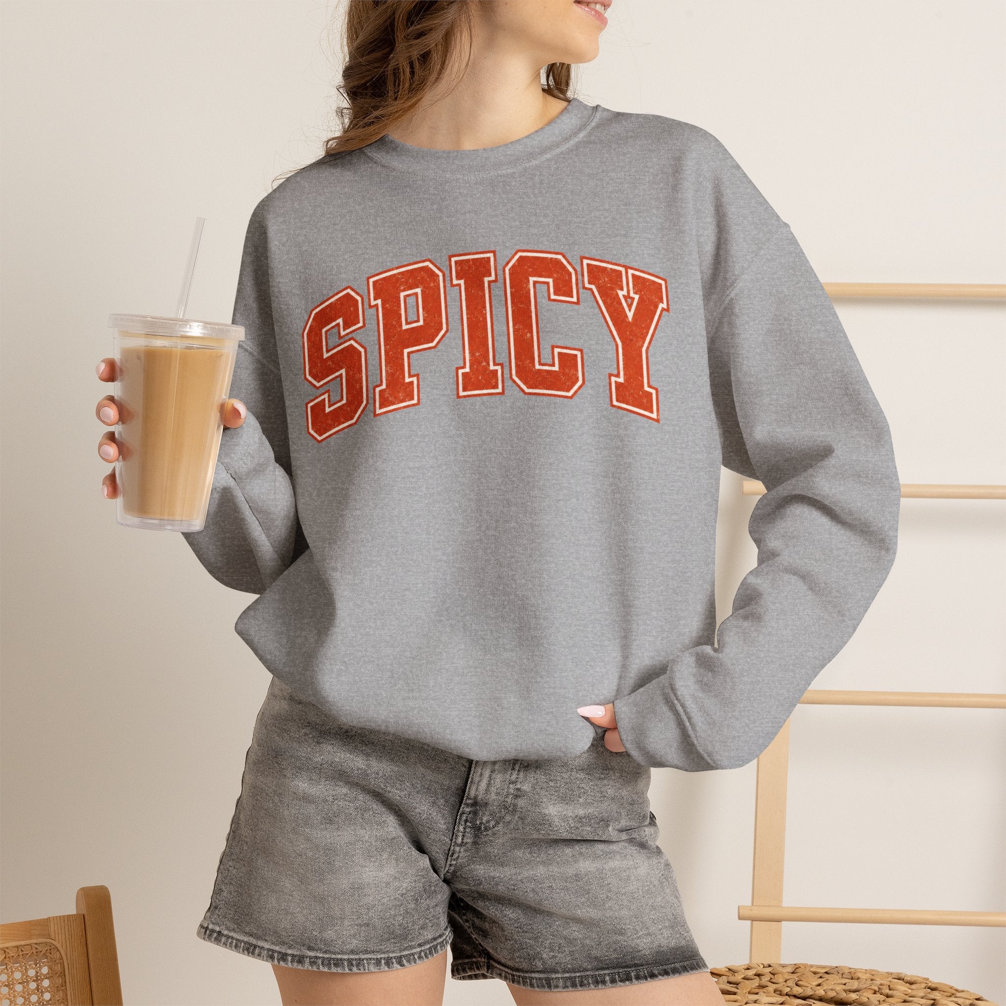 Spicy Varsity Letter Sweatshirt, Funny Collegiate Crewneck, Sarcastic Women's Sweatshirt, Trendy Oversized Fall Pullover, Sassy Gift Idea