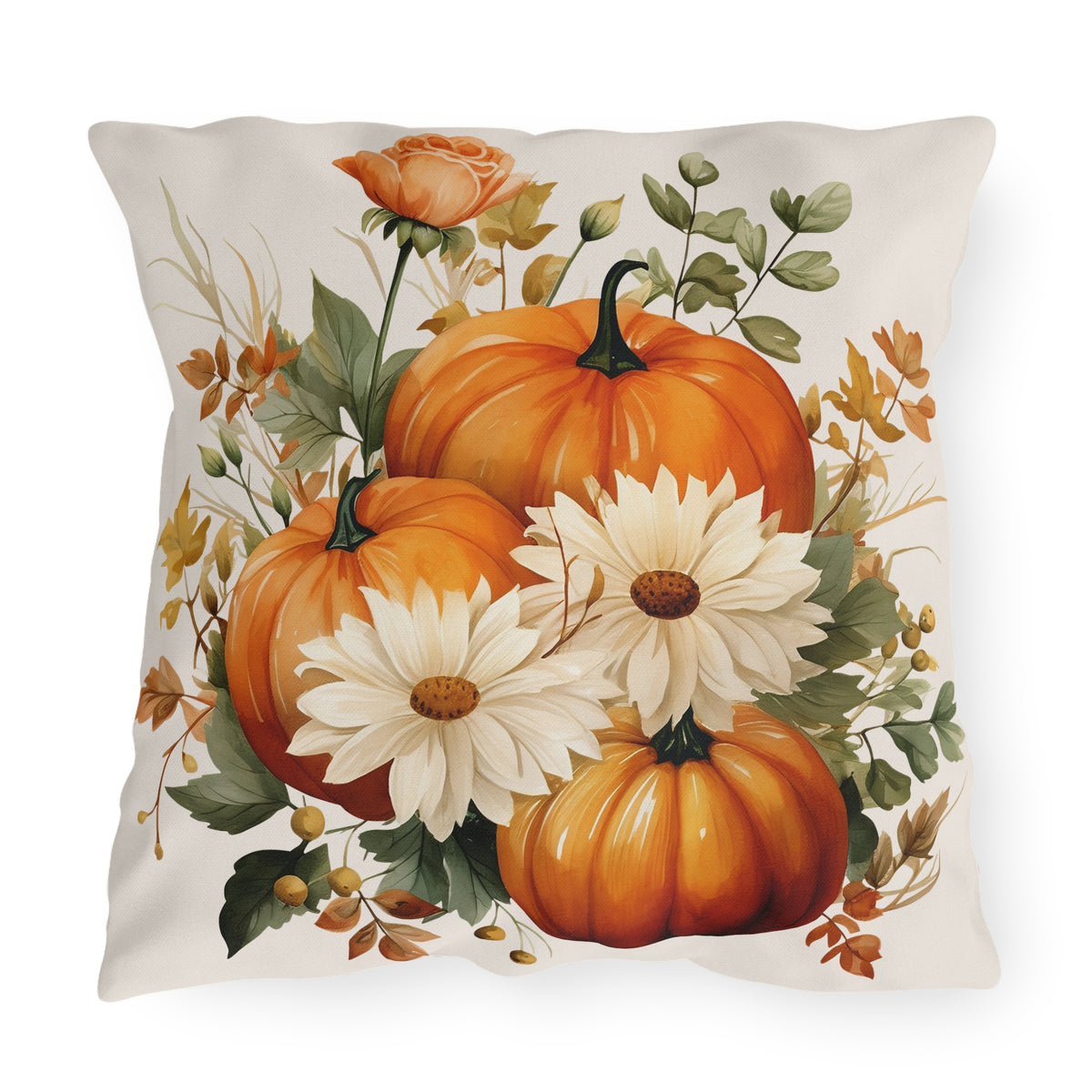 Pumpkin Daisy Pillow Cover Fall Throw Pillow Autumn Farmhouse Home Decor Watercolor Floral Cushion Cover Thanksgiving Housewarming Gift