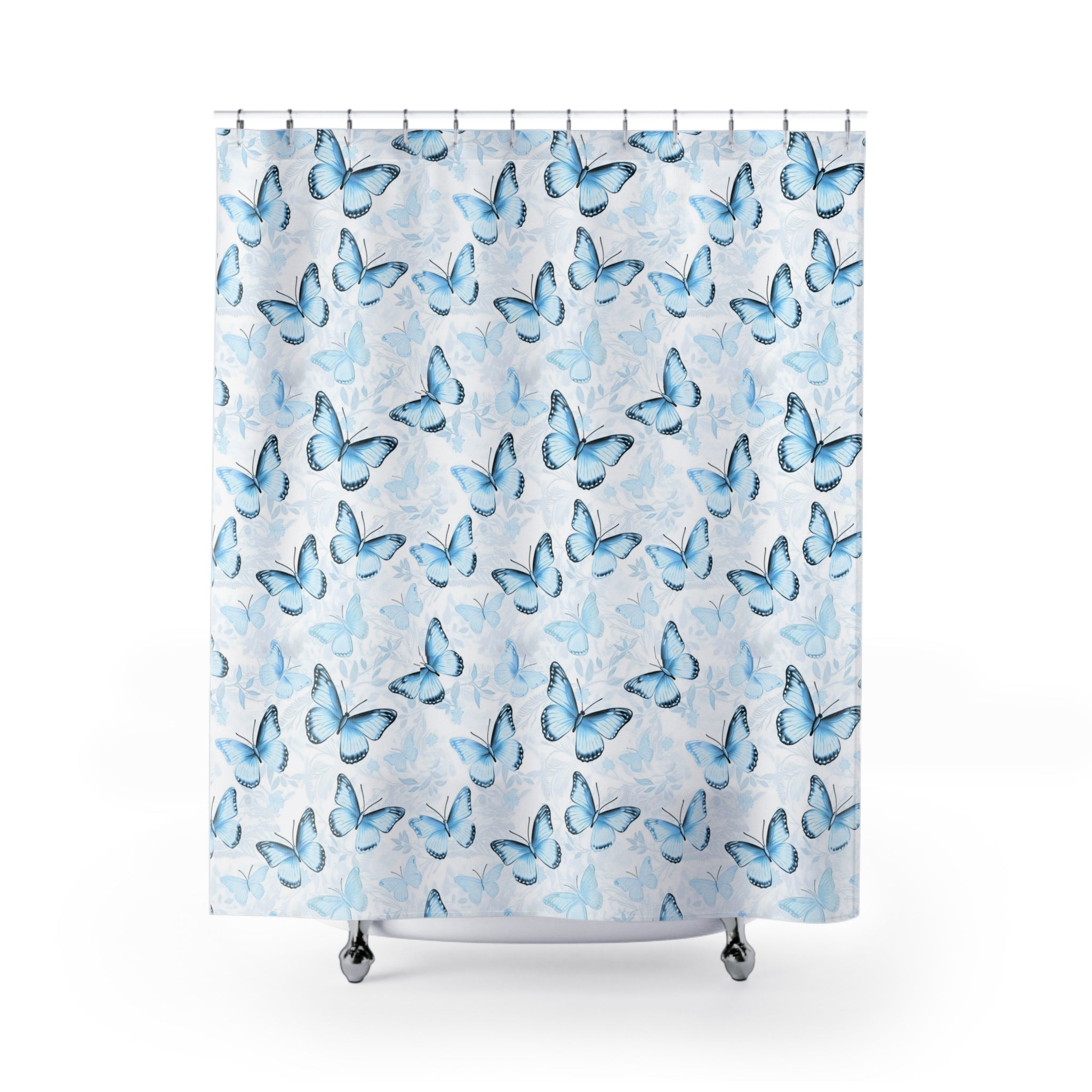 Blue Butterfly Shower Curtain — Soft Watercolor Butterflies Bathroom Decor