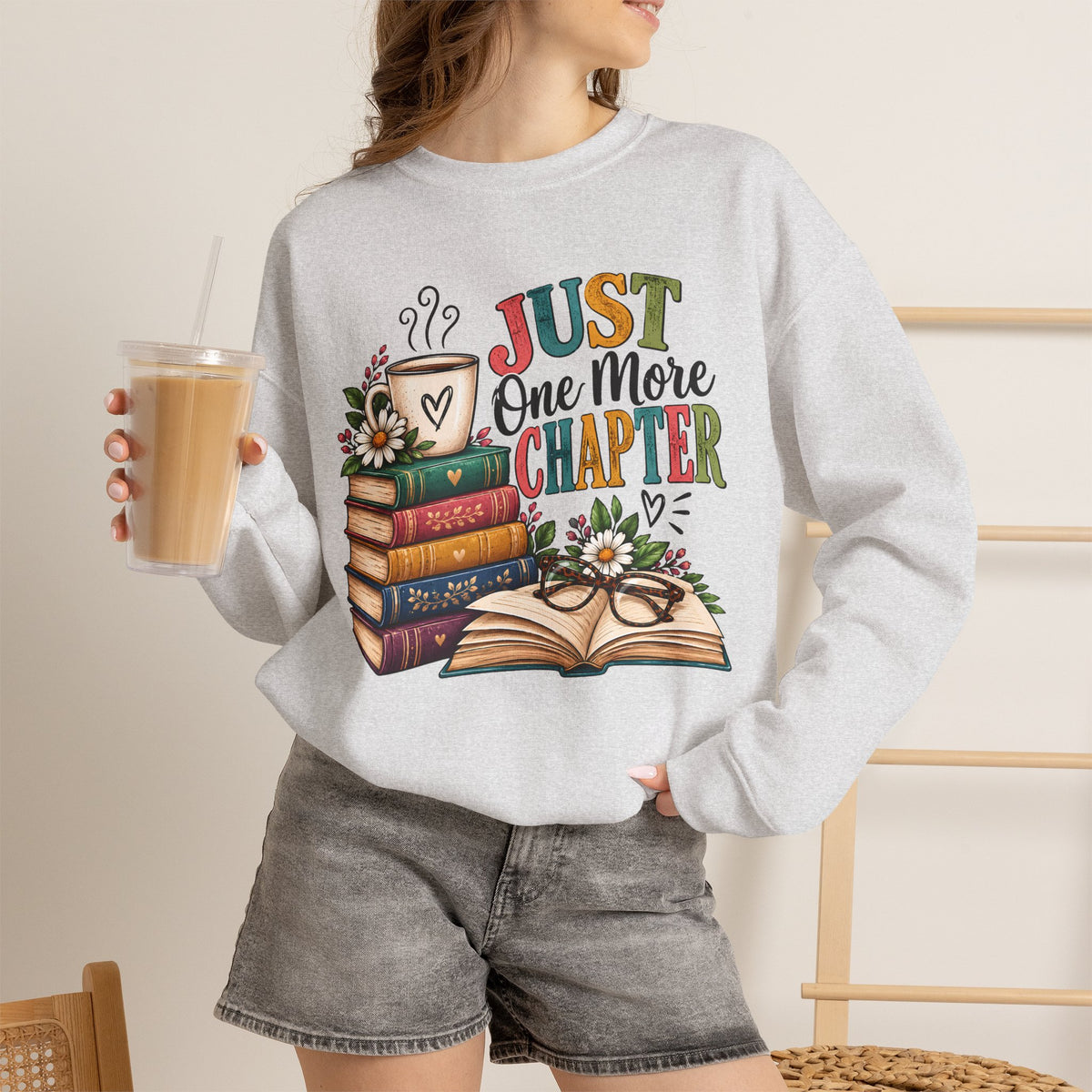 Just One More Chapter Sweatshirt, Book Lover Sweatshirt, Reading Shirt, Bookworm Gift, Coffee and Books Shirt, Librarian Gift, Bookish Tee