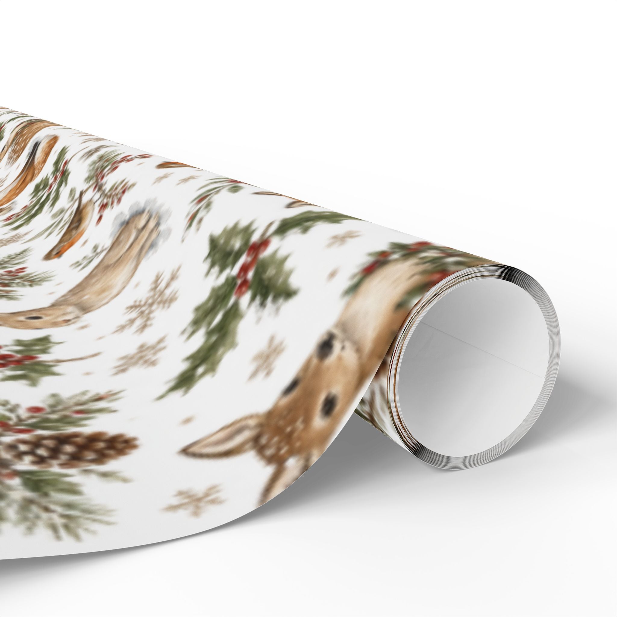 Woodland Deer and Pinecones Wrapping Paper | Holiday Gift Wrap Roll