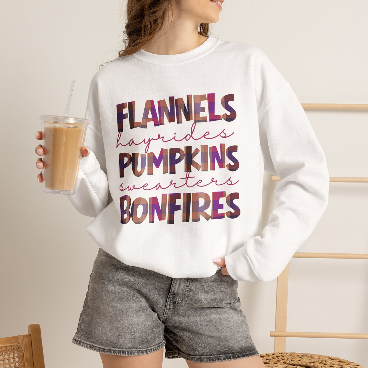 Fall Sweatshirt Flannels Pumpkins Bonfires Hayrides Sweaters Plaid Autumn Crewneck Cozy Fall Shirt Gift for Her