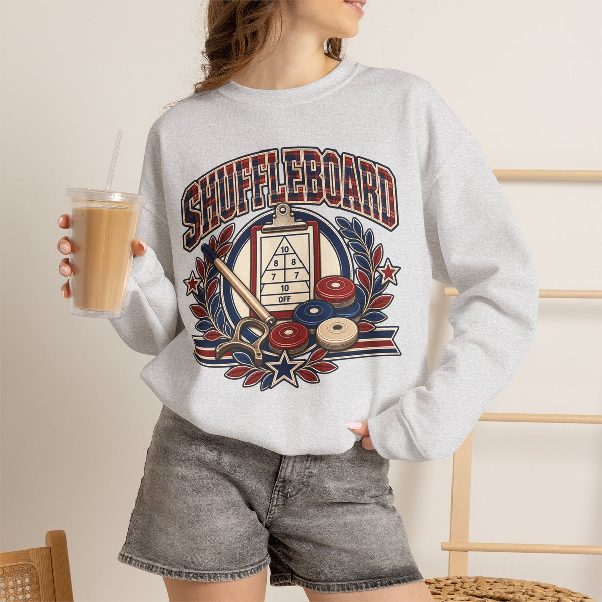 Vintage Shuffleboard Sweatshirt, Retro Americana Crewneck, Shuffleboard Player Gift, Beach Game Pullover, Patriotic Sports Shirt Unisex