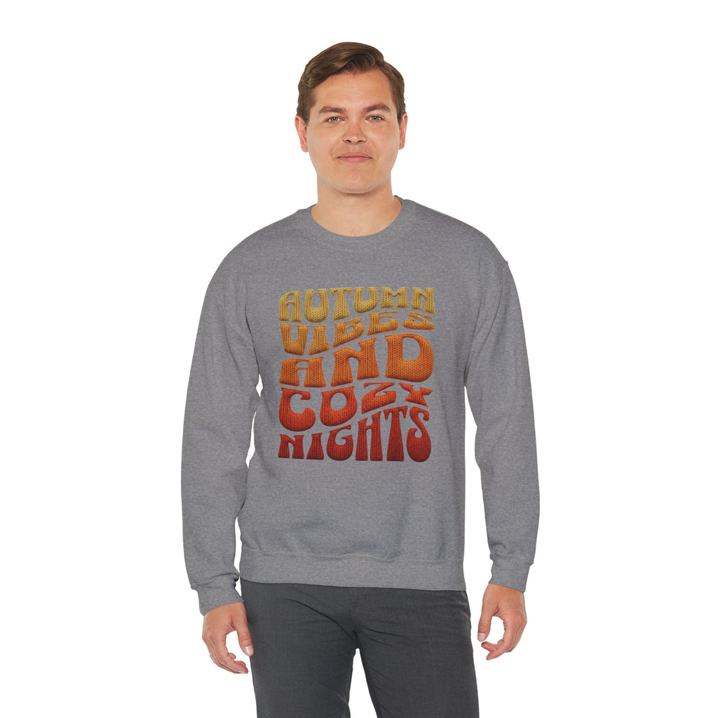 Autumn Vibes And Cozy Nights Sweatshirt, Retro Wavy Text Fall Crewneck, Groovy Autumn Sweater, Fall Vibes Shirt, Cozy Season Pullover Gift