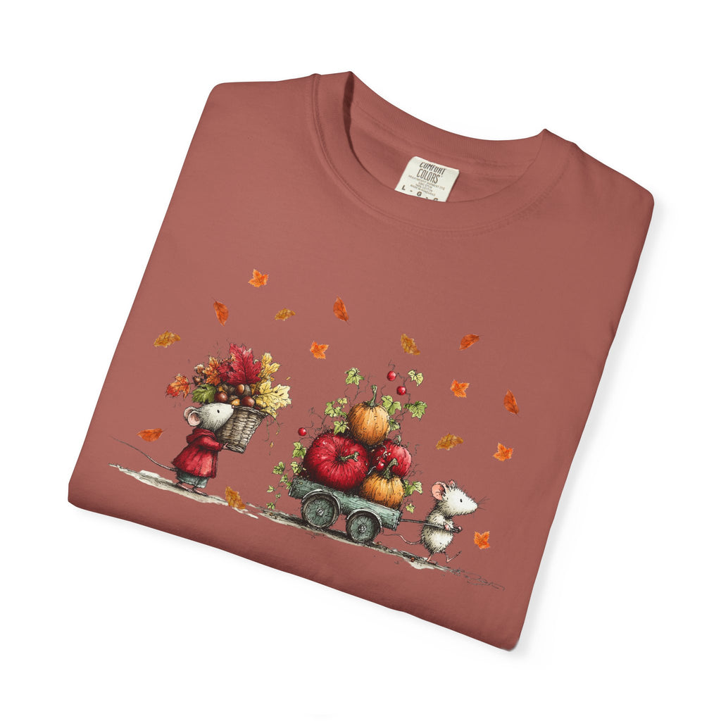 Comfort Color Fall Pumpkin Wagon Autumn Harvest T-Shirt, Thanksgiving Fall Leaves Shirt, Watercolor Pumpkin Apple Cart, Gift for Fall Lovers