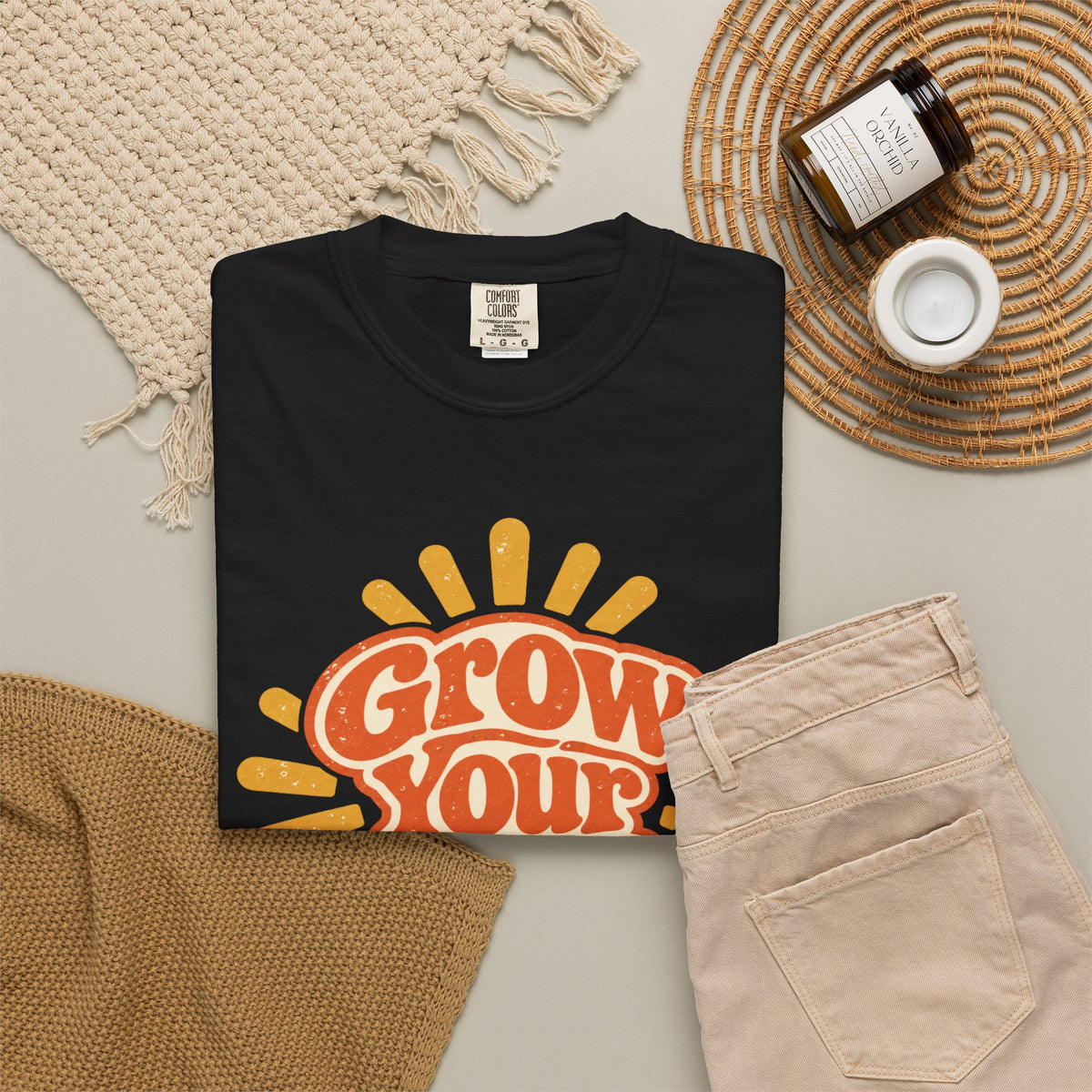 Comfort Color Grow Your Own Way Shirt, Retro Sunburst Graphic Tee, Boho Motivational T-Shirt, Positive Vibes Gift for Her, Inspirational