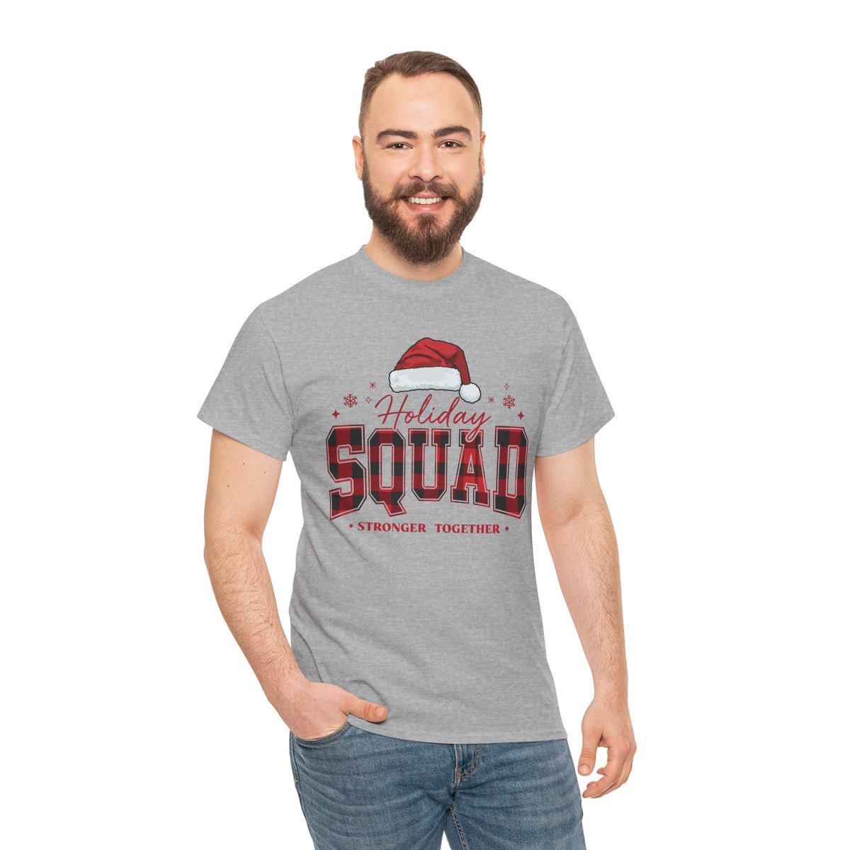 Holiday Squad Christmas Shirt | Stronger Together Tee | Santa Hat Varsity Design | Matching Family Xmas T-Shirt | Group Holiday Gift