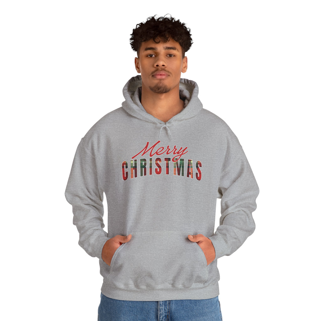 Merry Christmas Hoodie, Plaid Christmas Sweatshirt, Buffalo Plaid Holiday Hoodie, Cozy Xmas Pullover Hoodie, Women's Christmas Gift for Her