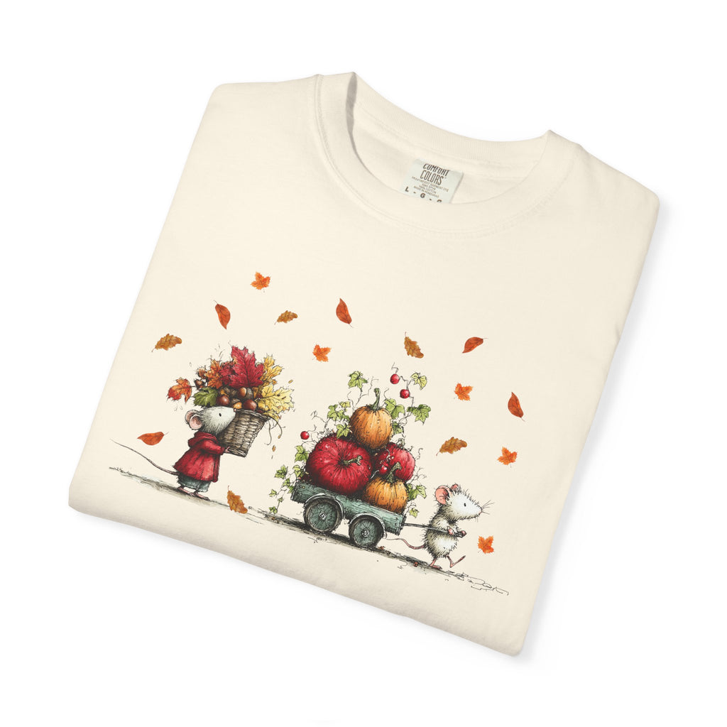Comfort Color Fall Pumpkin Wagon Autumn Harvest T-Shirt, Thanksgiving Fall Leaves Shirt, Watercolor Pumpkin Apple Cart, Gift for Fall Lovers