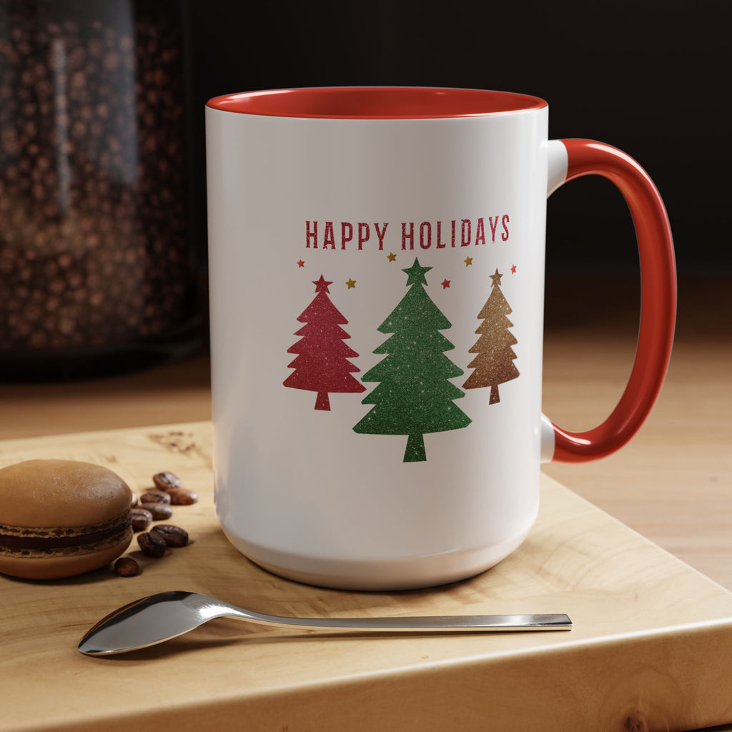 Happy Holidays Christmas Trees Mug | Accent Coffee Mug 11oz 15oz, Gift, Work Mug, Holiday Gathering