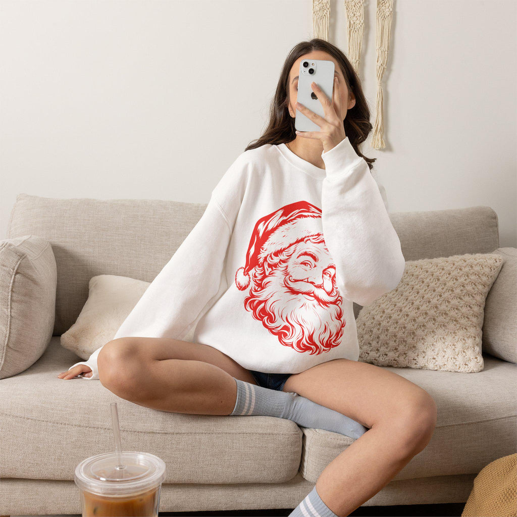 Vintage Santa Claus Sweatshirt, Retro Santa Face Crewneck, Classic Christmas,Santa Head Graphic Sweatshirt, Cute Christmas Crewneck