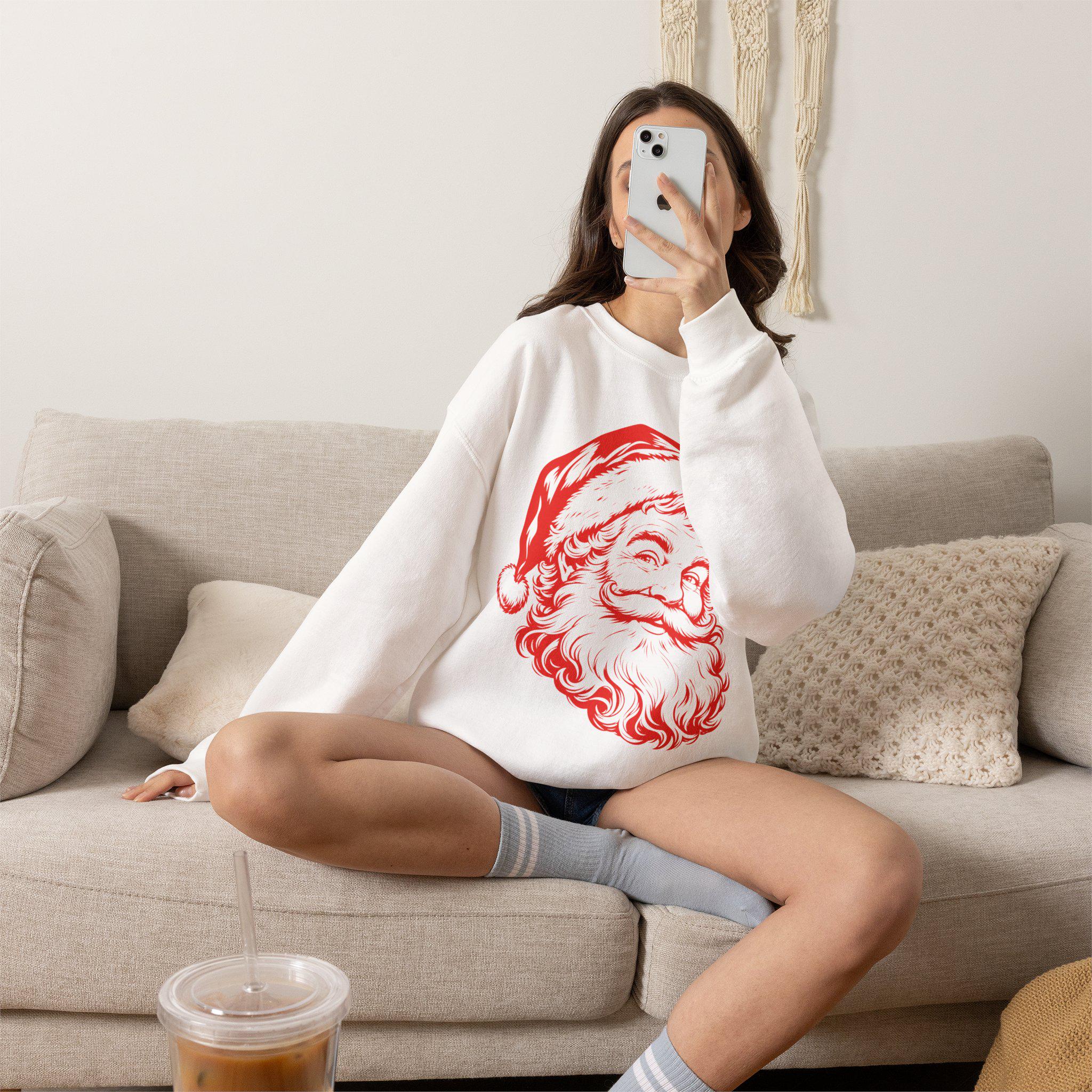 Vintage Santa Claus Sweatshirt, Retro Santa Face Crewneck, Classic Christmas,Santa Head Graphic Sweatshirt, Cute Christmas Crewneck