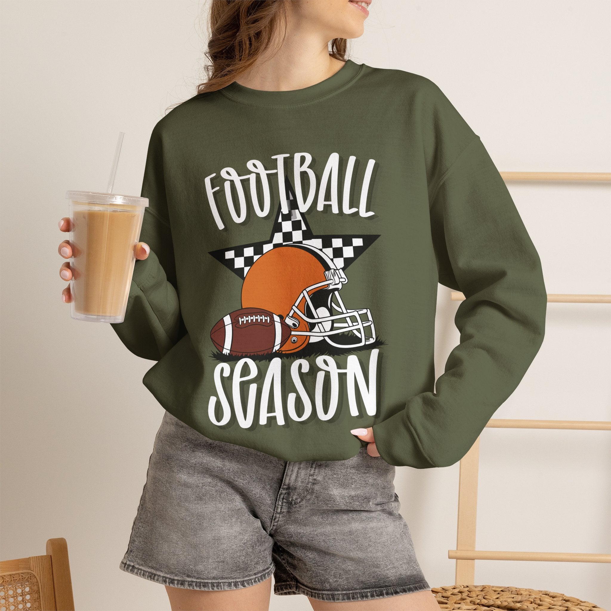 Football Season Sweatshirt, Football Helmet Shirt, Game Day Sweatshirt, Football Mom Shirt, Checkered Star Football Tee, Fall Sports Gift
